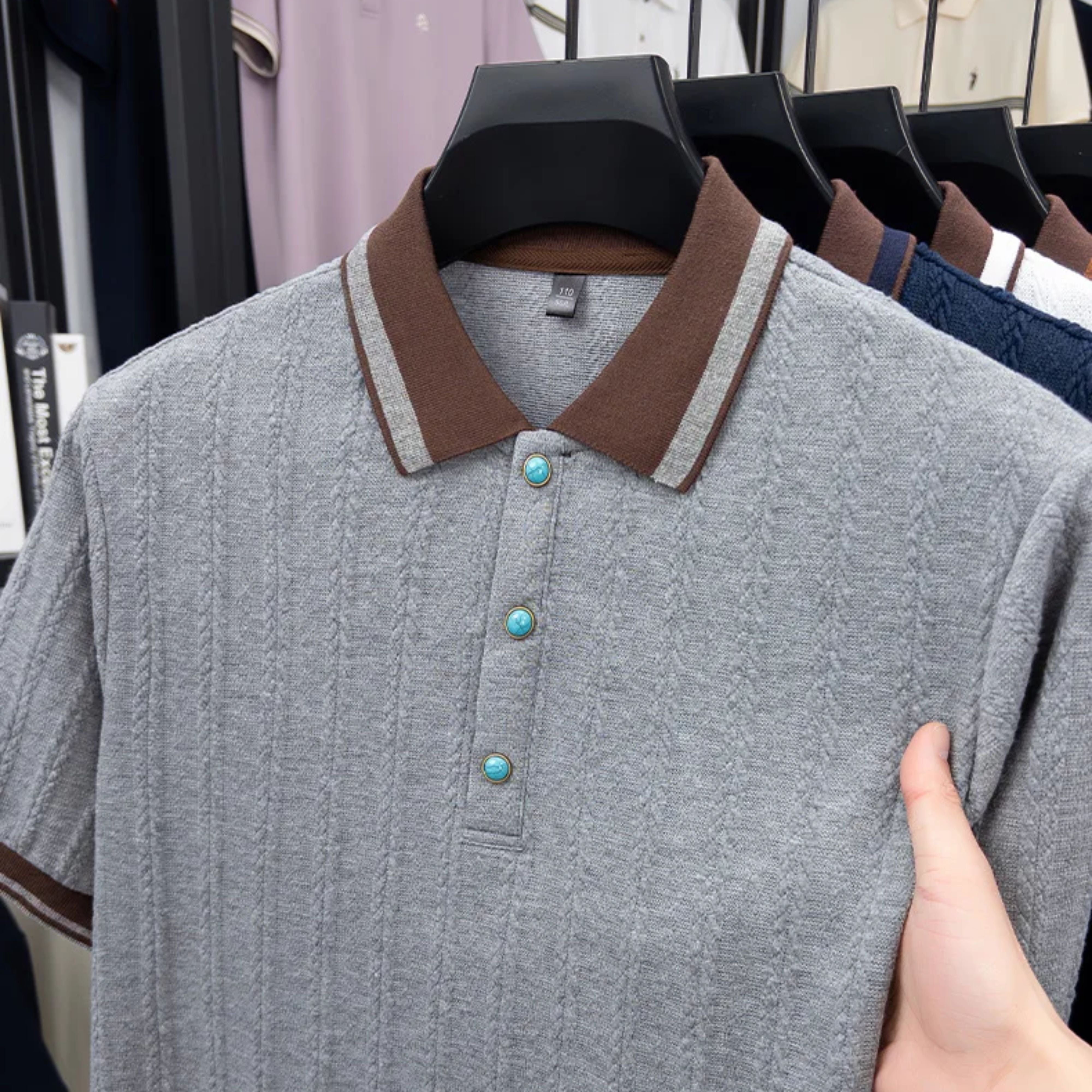 Men’s Retro Geometric Jacquard Knitted Polo Shirt