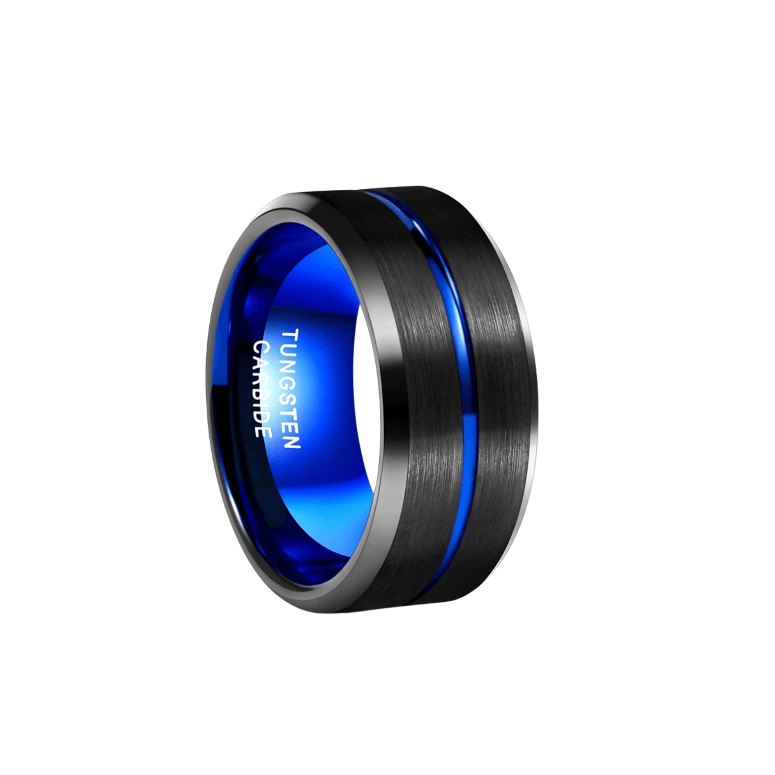 Men’s Blue Line Tungsten Carbide Wedding Ring Black - The Crew