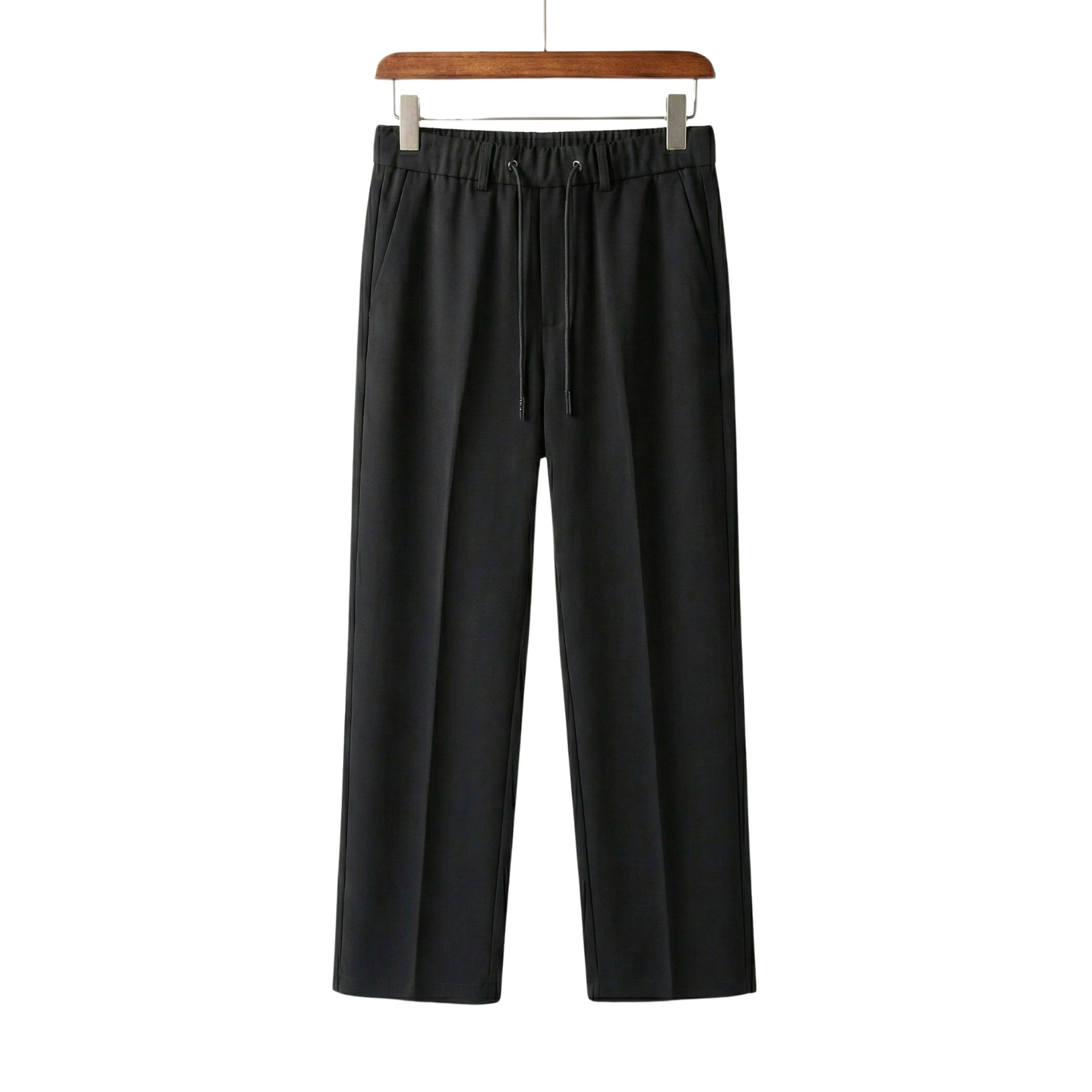 Black formal cotton dress pants front hanging – The Crew