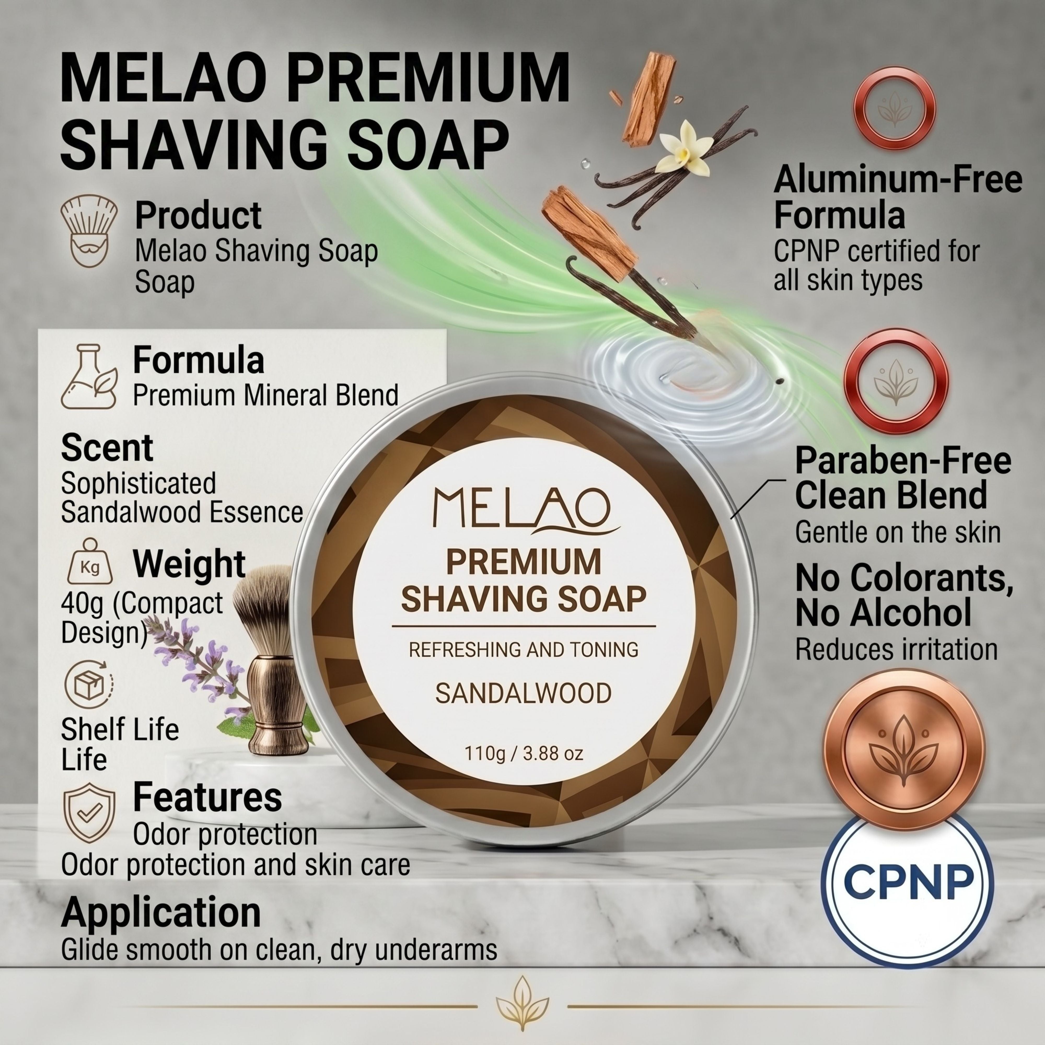 Men’s Sandalwood Reserve Luxury Shaving Soap & Aluminum Box