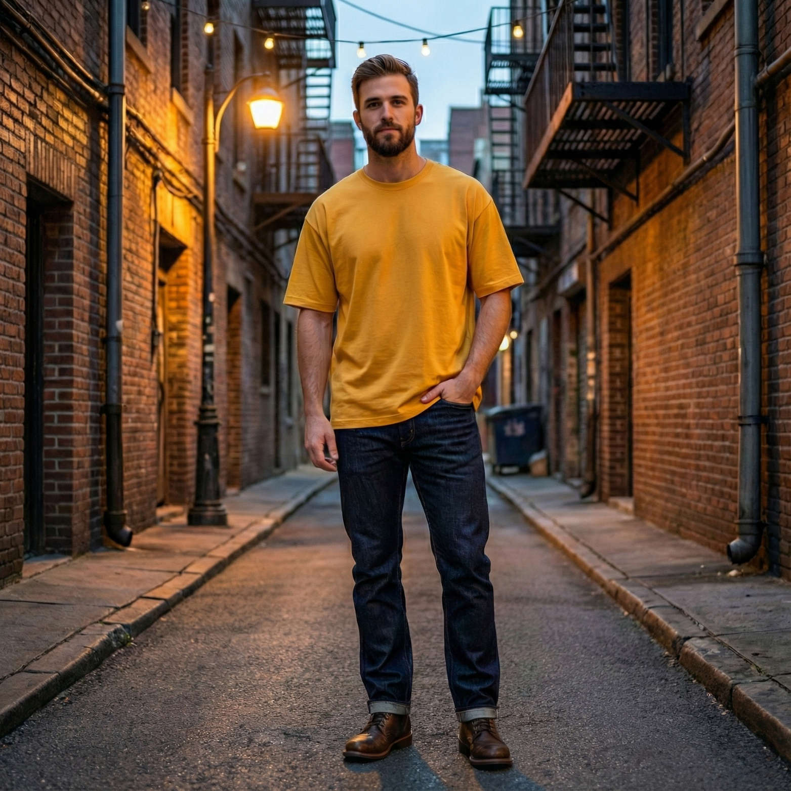 Men’s Oversized Mustard Hip Hop T-Shirt Night Look – The Crew