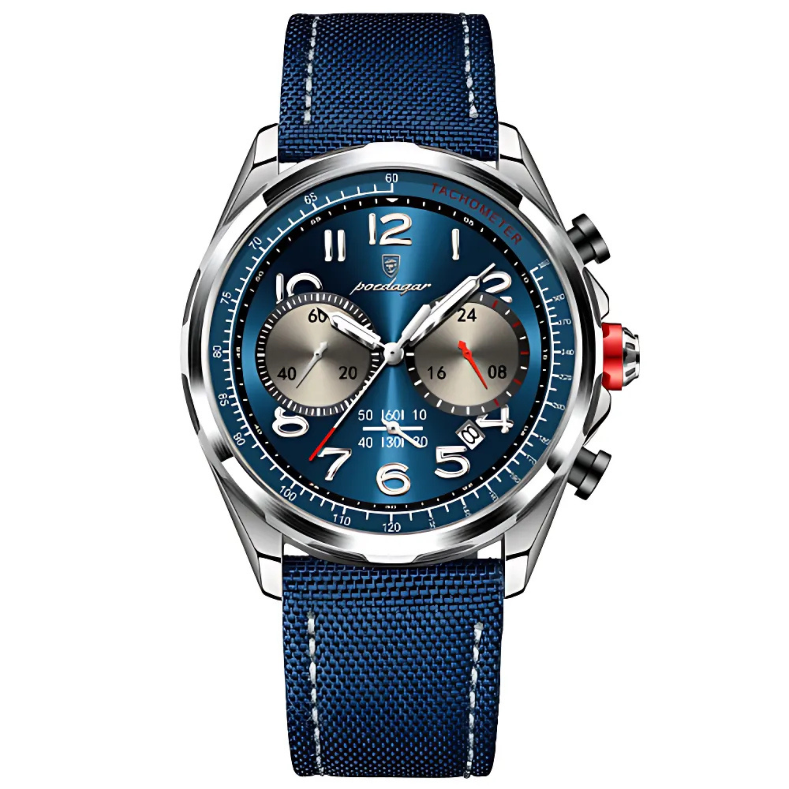 POEDAGAR 862 Leather Chronograph Blue Dial Wrist – The Crew
