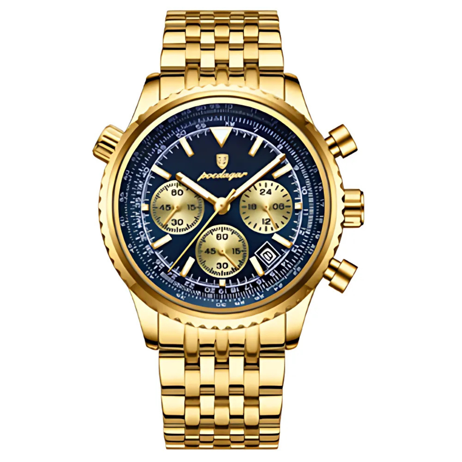 POEDAGAR 960 Military Chronograph Gold Dial Front – The Crew