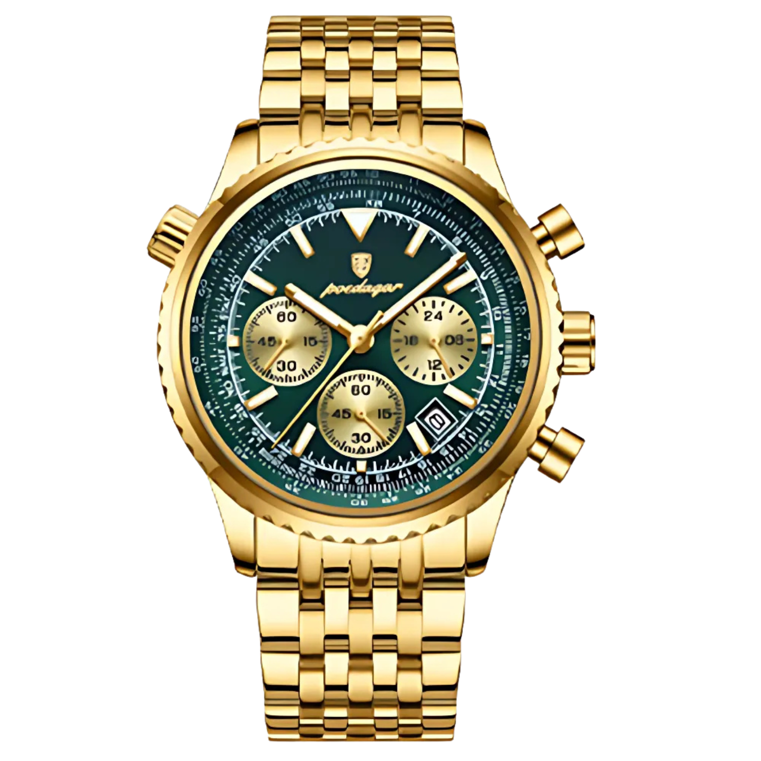 POEDAGAR 960 Military Chronograph Gold Dial Shot – The Crew