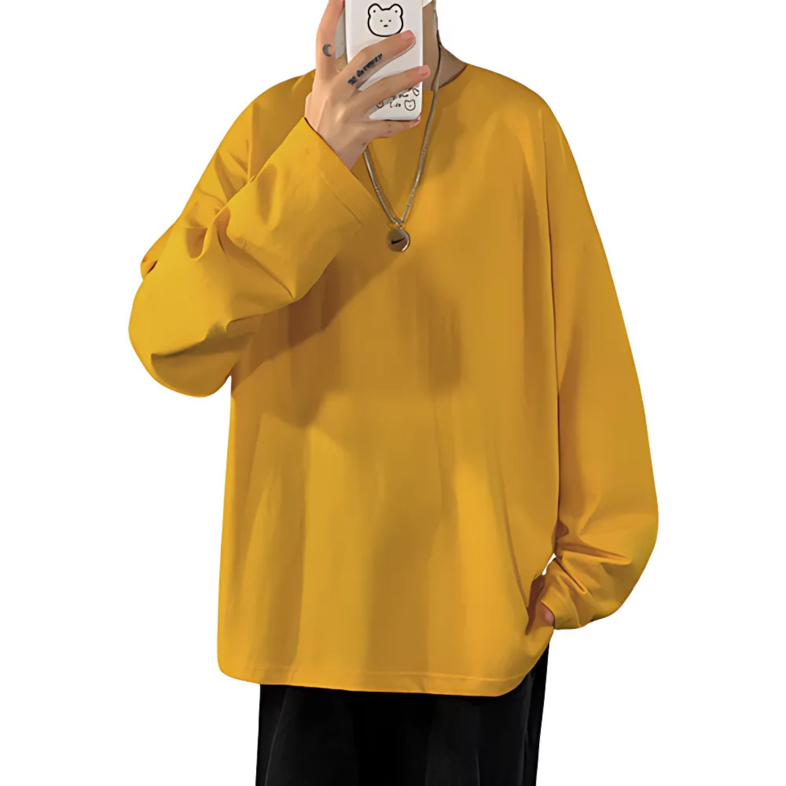 Mustard oversized cotton t-shirt street style – The Crew