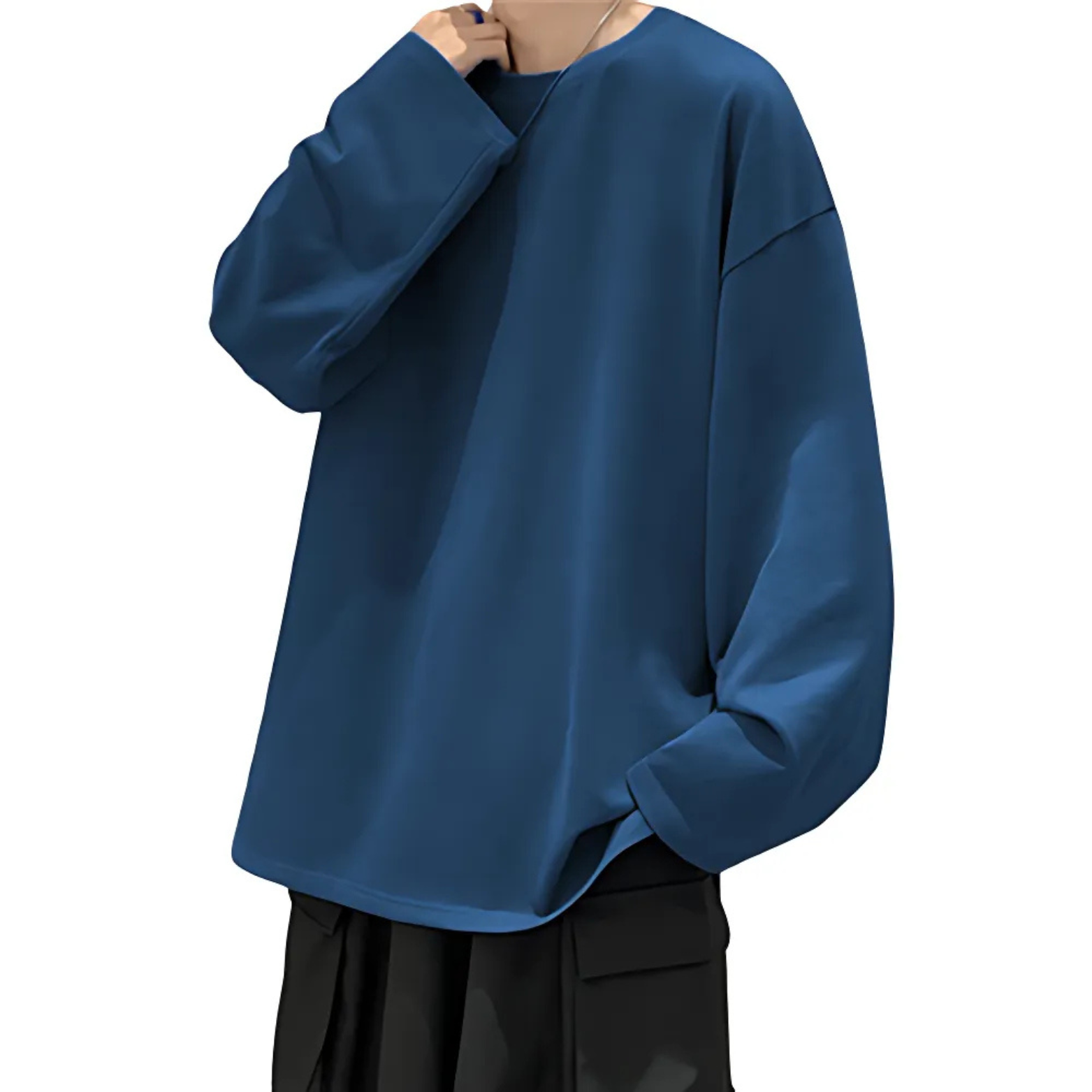 Blue oversized cotton long sleeve t-shirt – The Crew