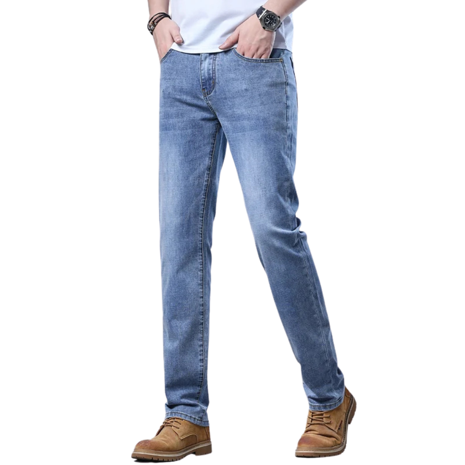 Men slim fit jeans lifestyle walking outfit – The Crew