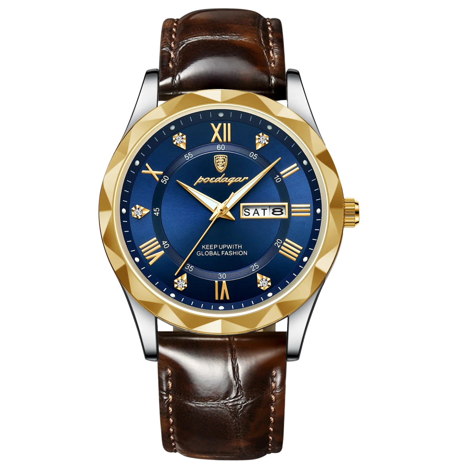 POEDAGAR 615 Luxury Executive Watch Blue Dial Leather – The Crew