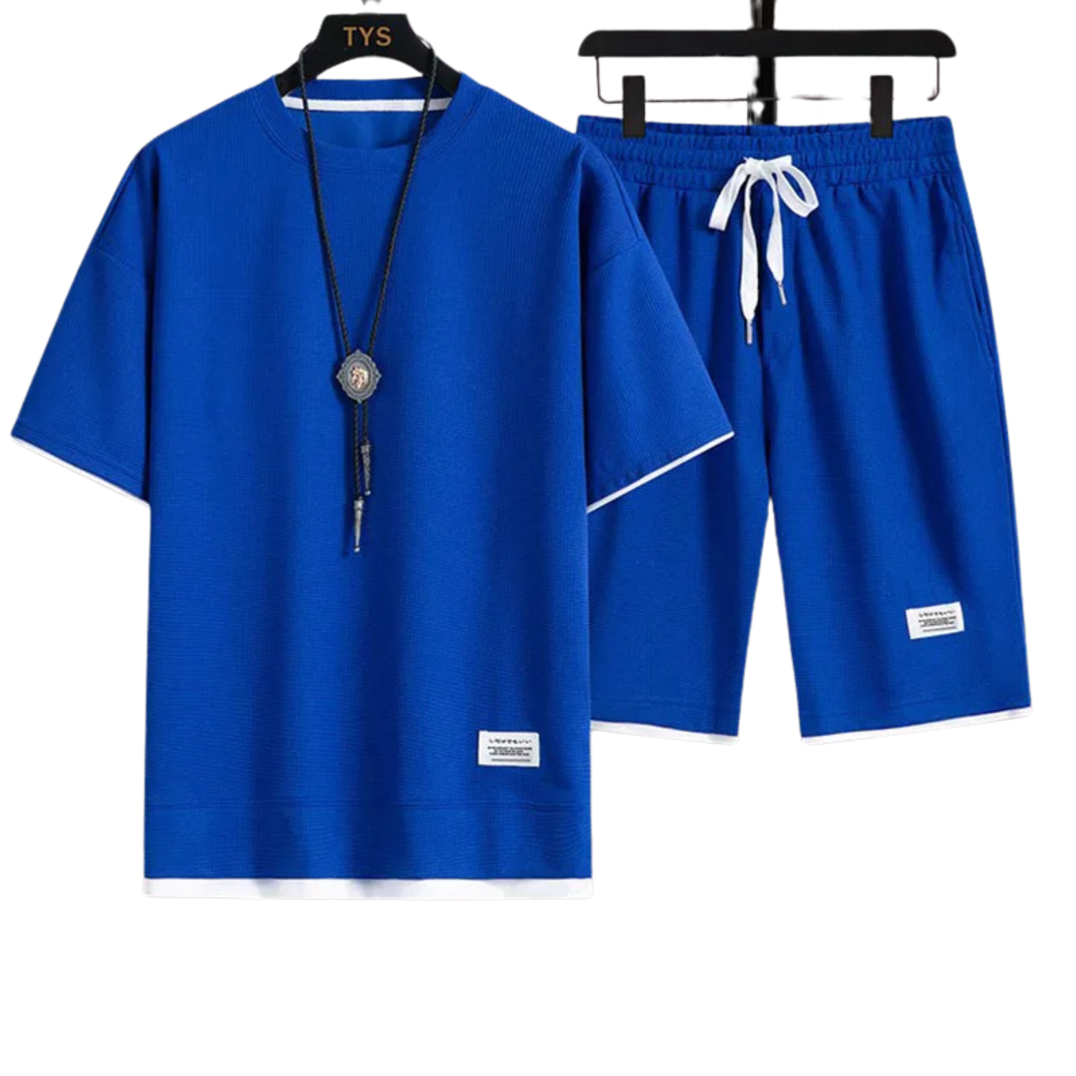 Men summer waffle set blue two piece outfit – The Crew