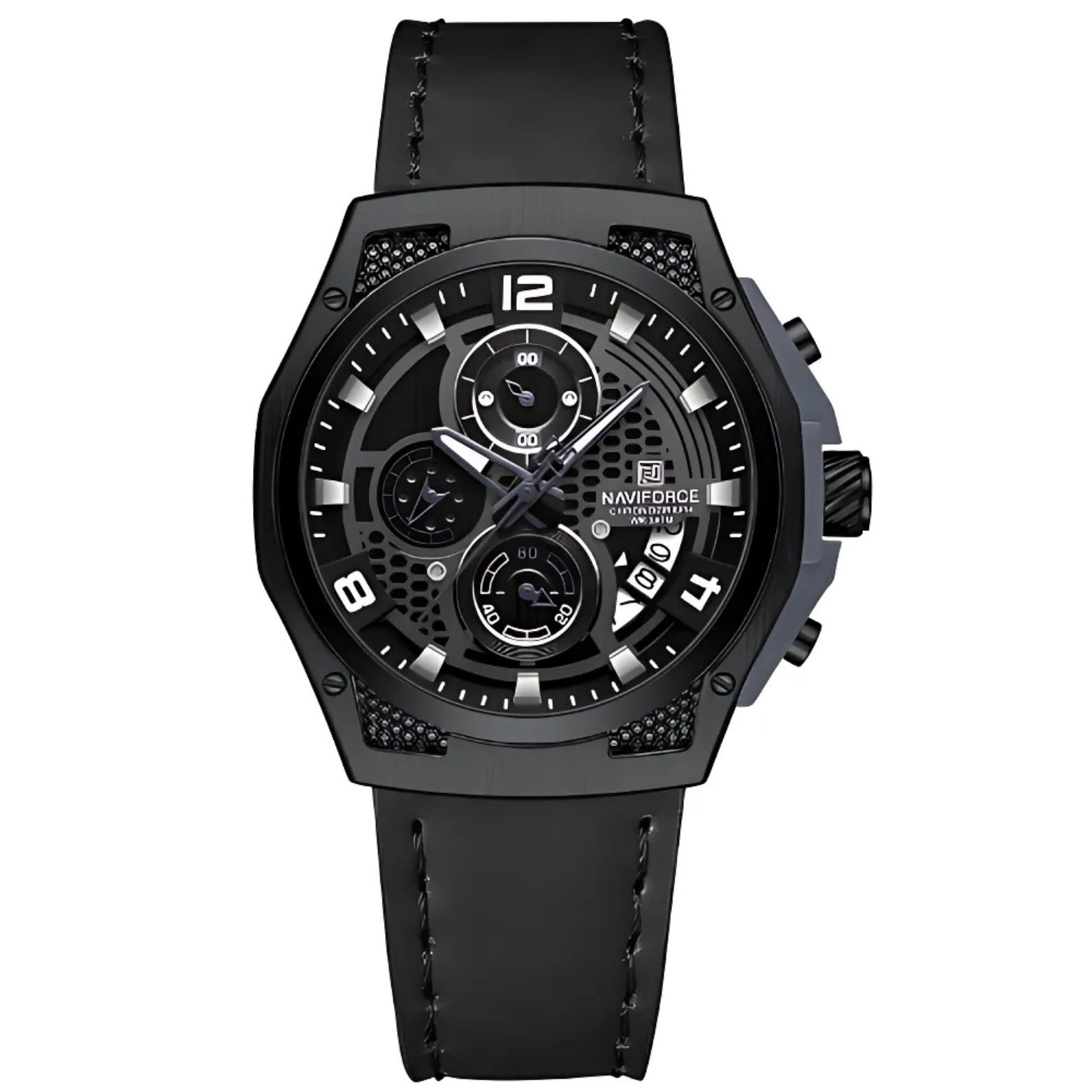 NAVIFORCE NF8051L Leather Chronograph Black Dial Black Strap – The Crew