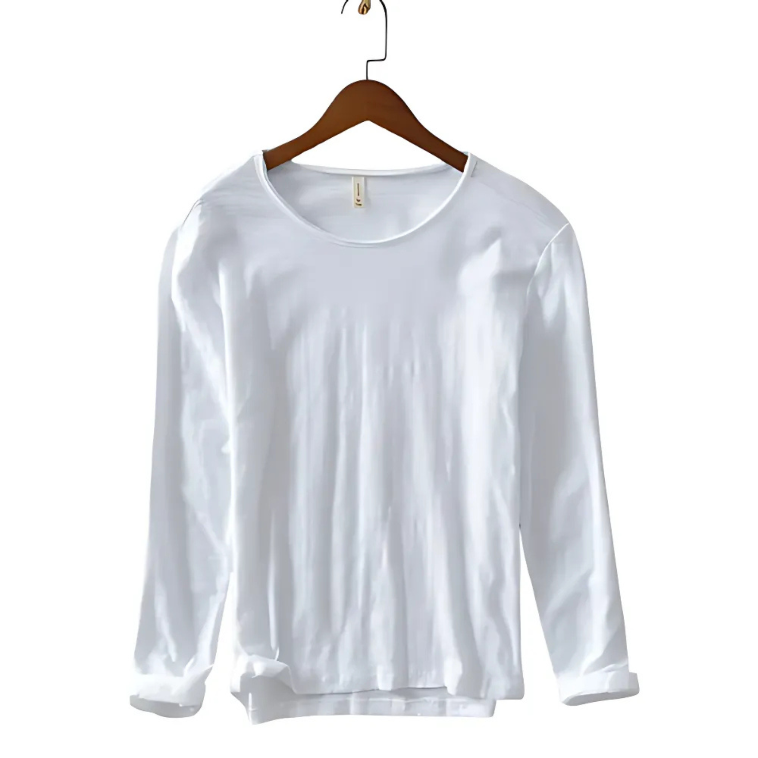 White long sleeve cotton T-shirt front hanging – The Crew