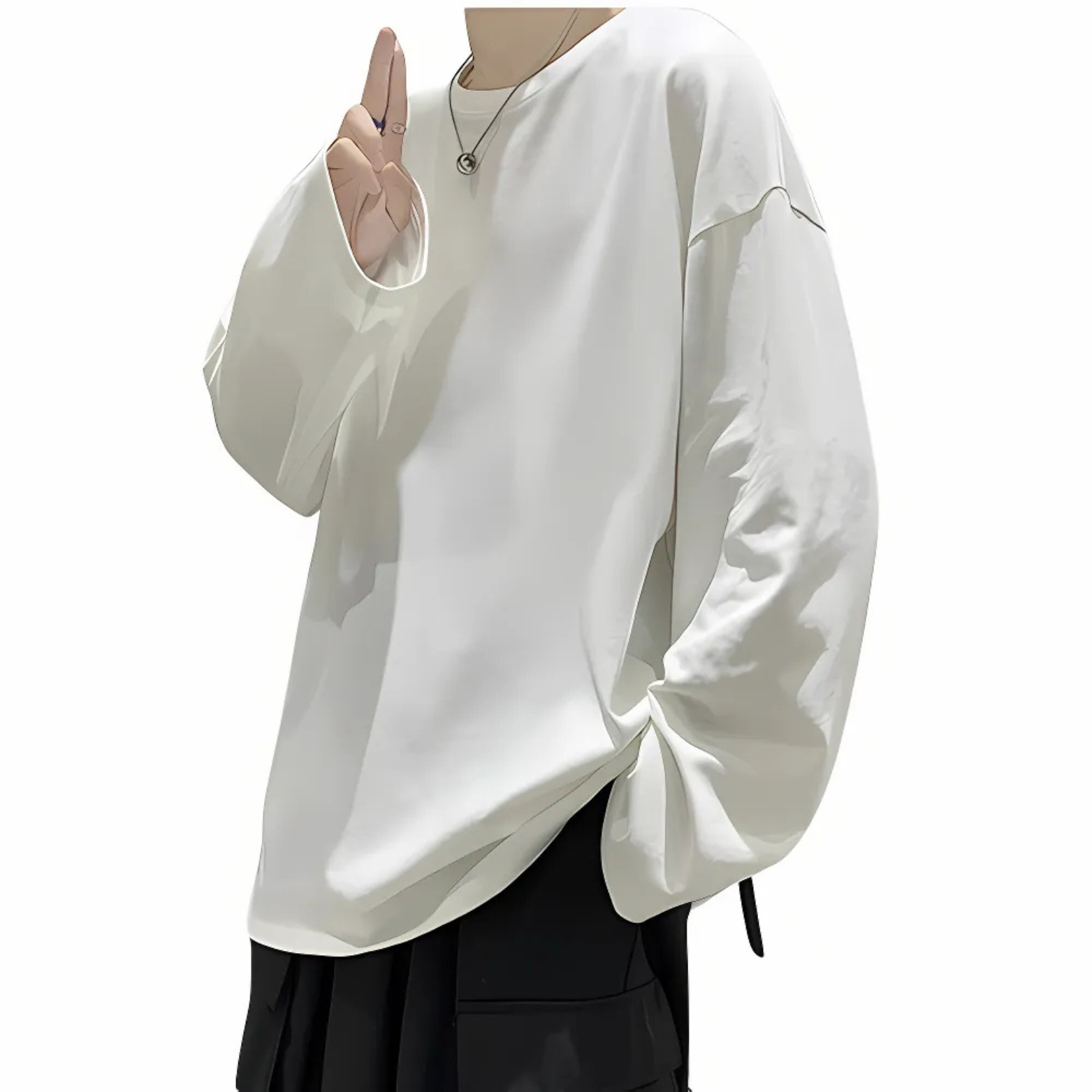 White oversized cotton long sleeve t-shirt side view – The Crew