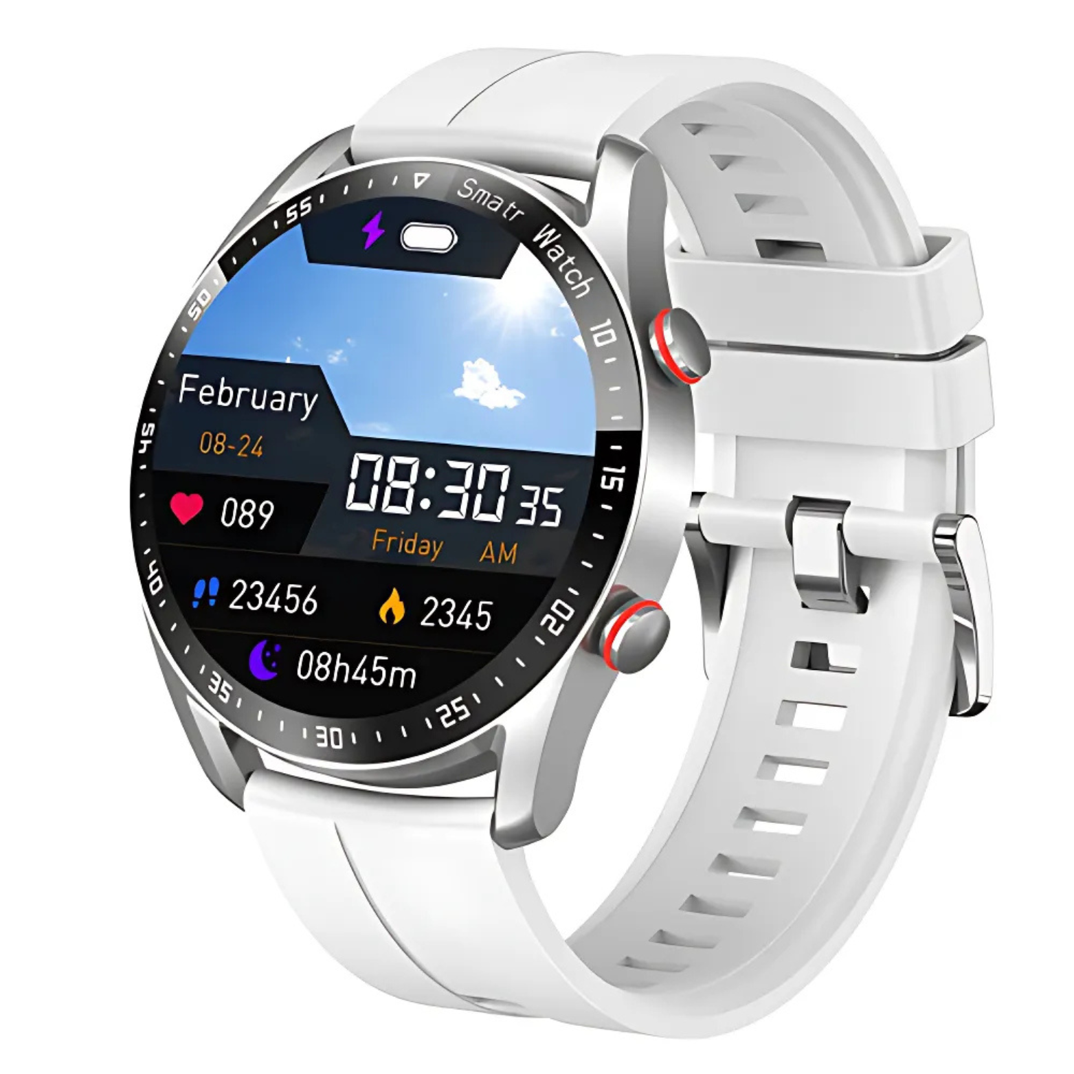ECG Smartwatch White Silicone Band Front View – The Crew