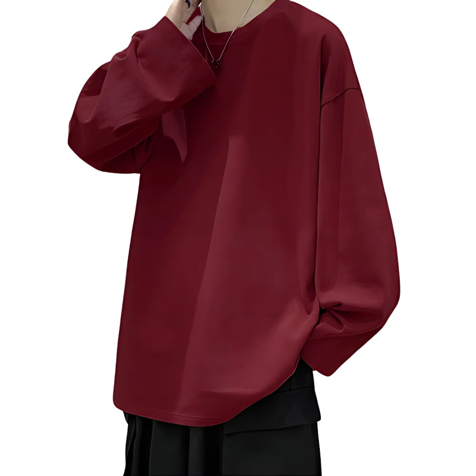 Burgundy oversized cotton t-shirt casual look – The Crew