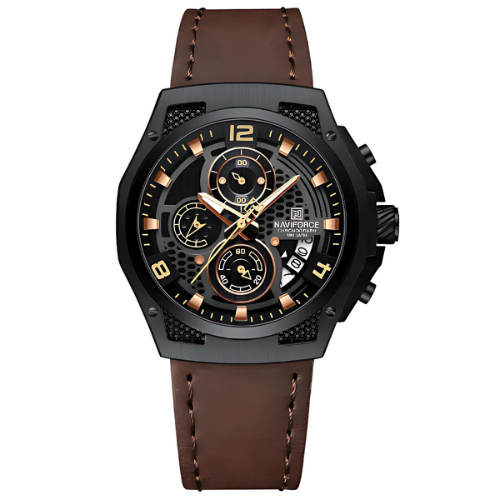 NAVIFORCE NF8051L Leather Chronograph Rose Gold Brown Strap – The Crew