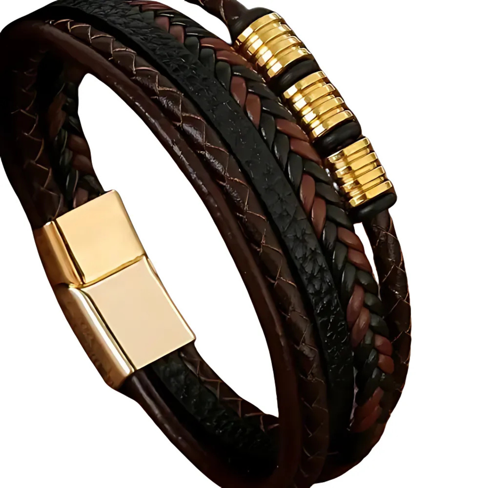 Classic braided leather bracelet gold clasp close-up – The Crew