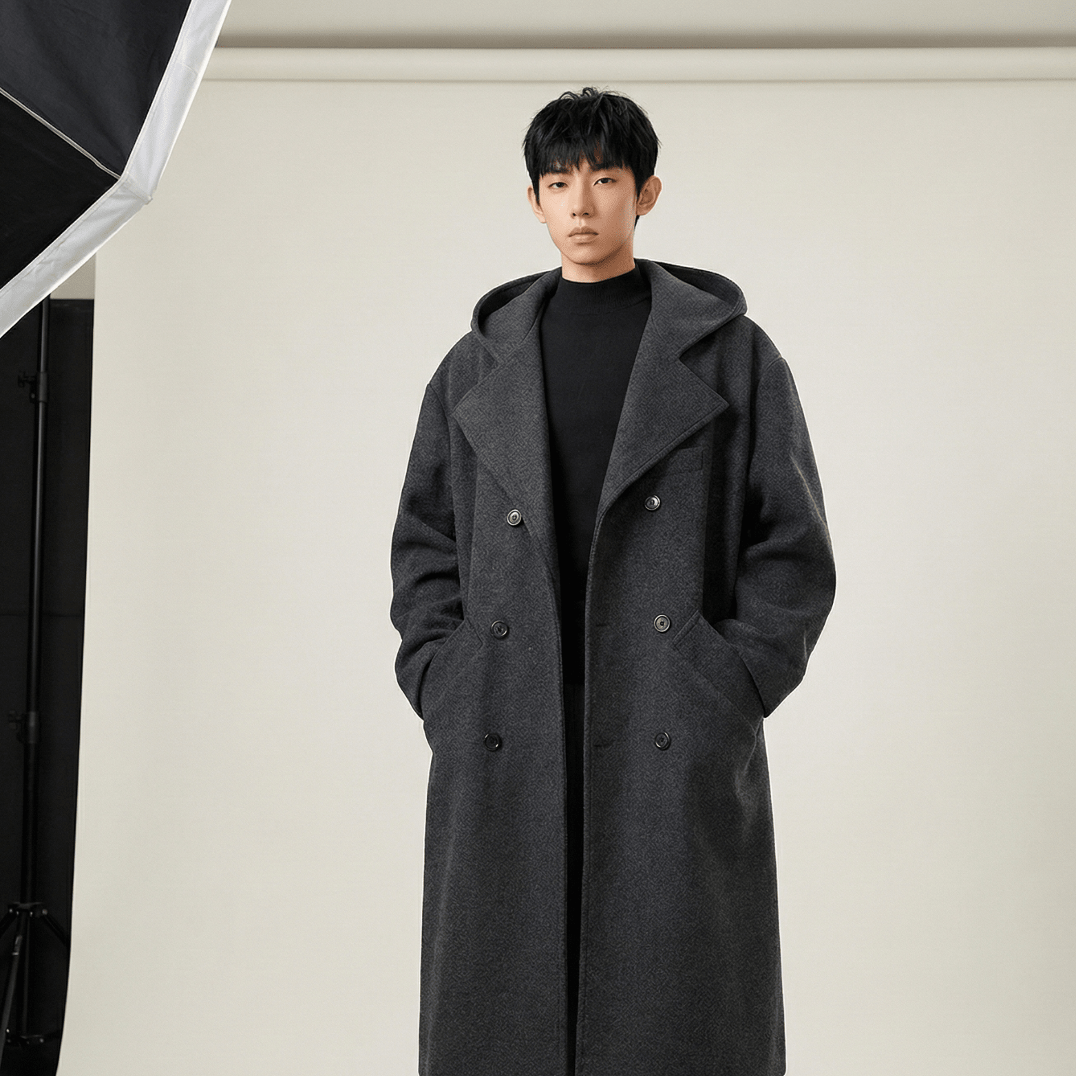 Men’s Hooded Wool Trench Coat – Double Breasted Winter 2025 - The Crew