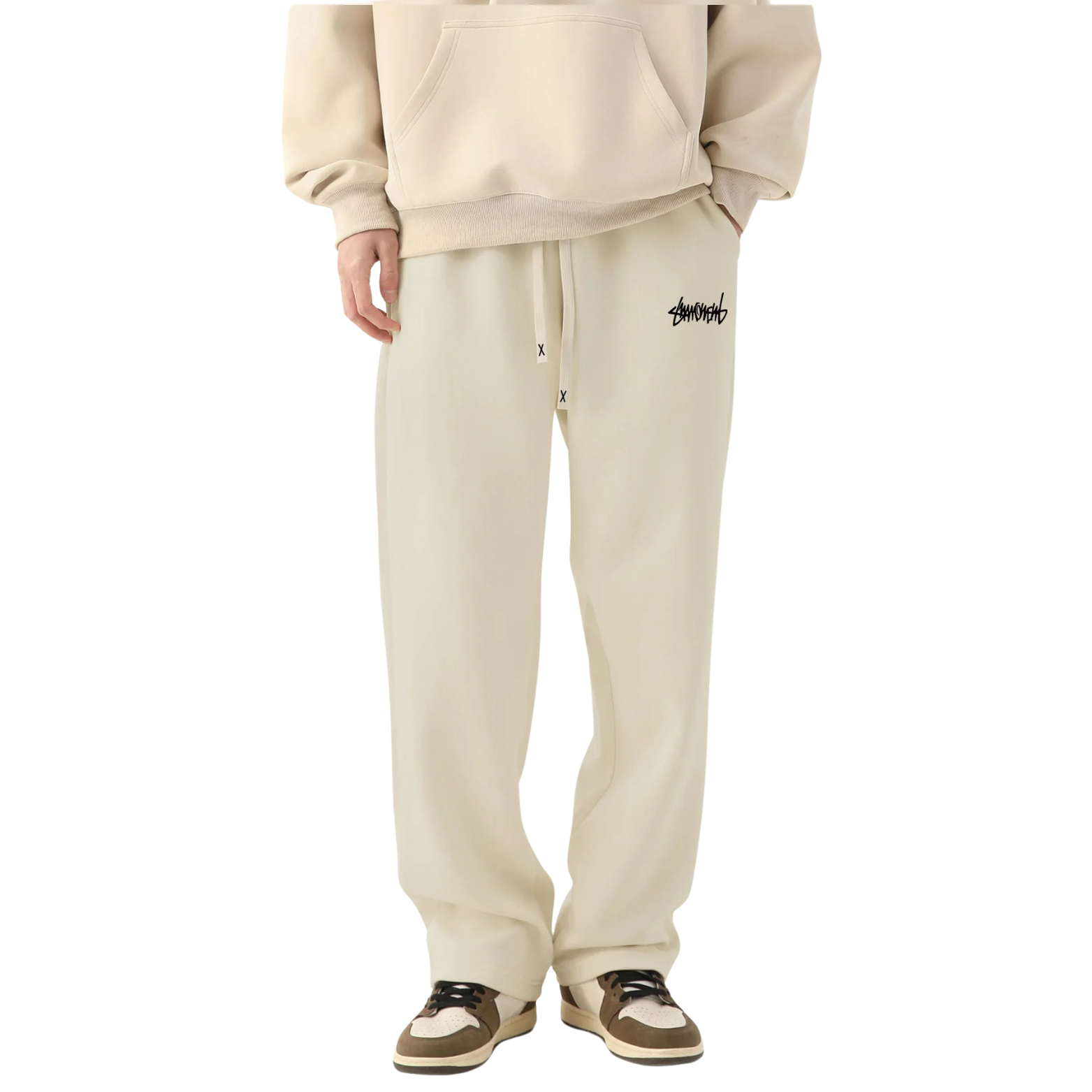 Men baggy jogger pants beige casual look – The Crew