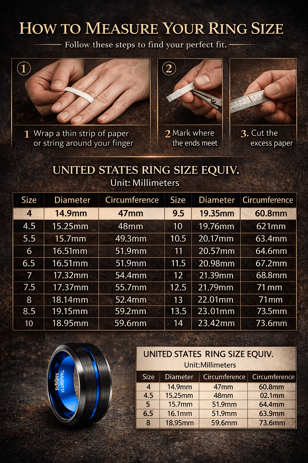 Men’s Blue Line Tungsten Carbide Wedding Ring Black - The Crew