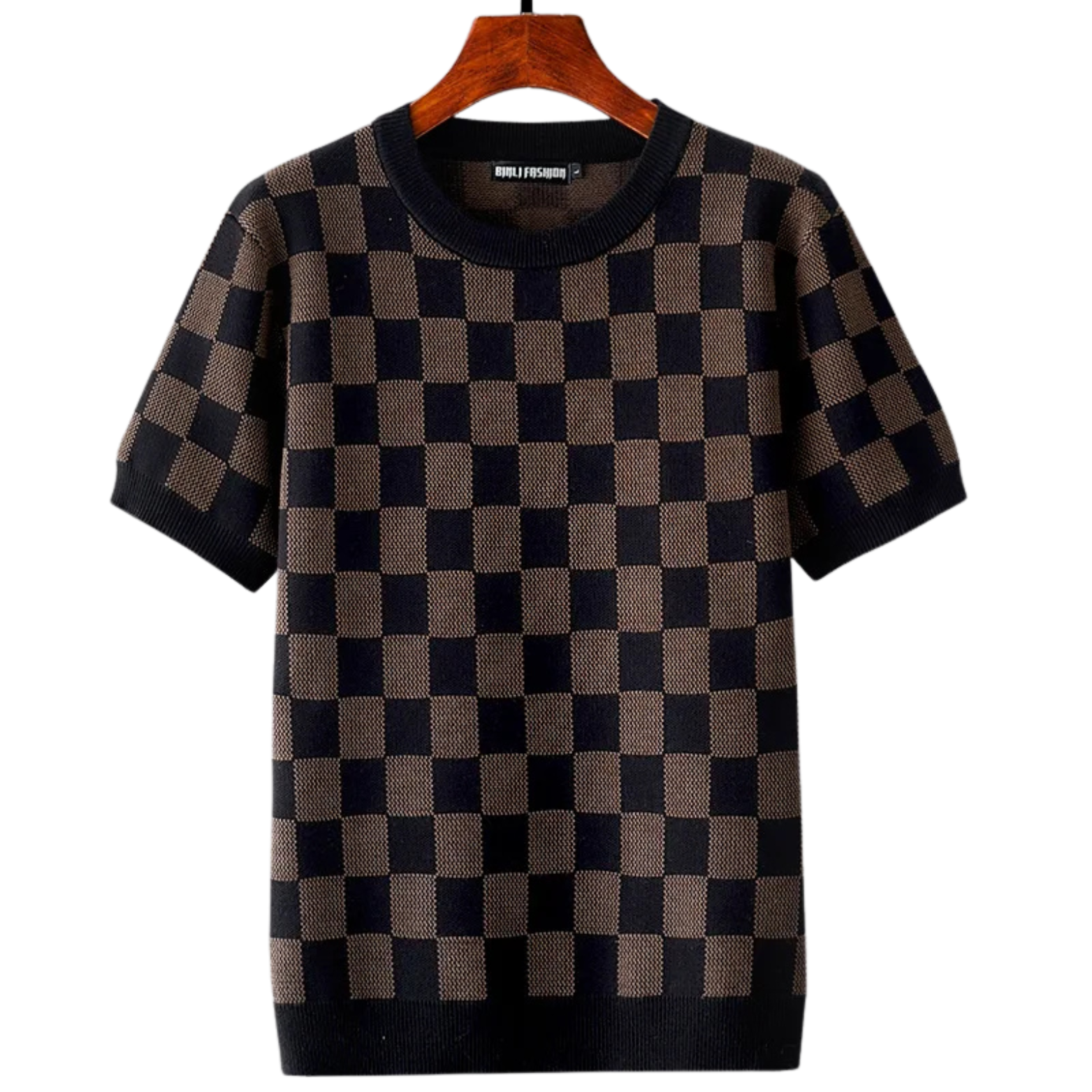 Brown Checkered Geometric Knit Sweater Men – The Crew