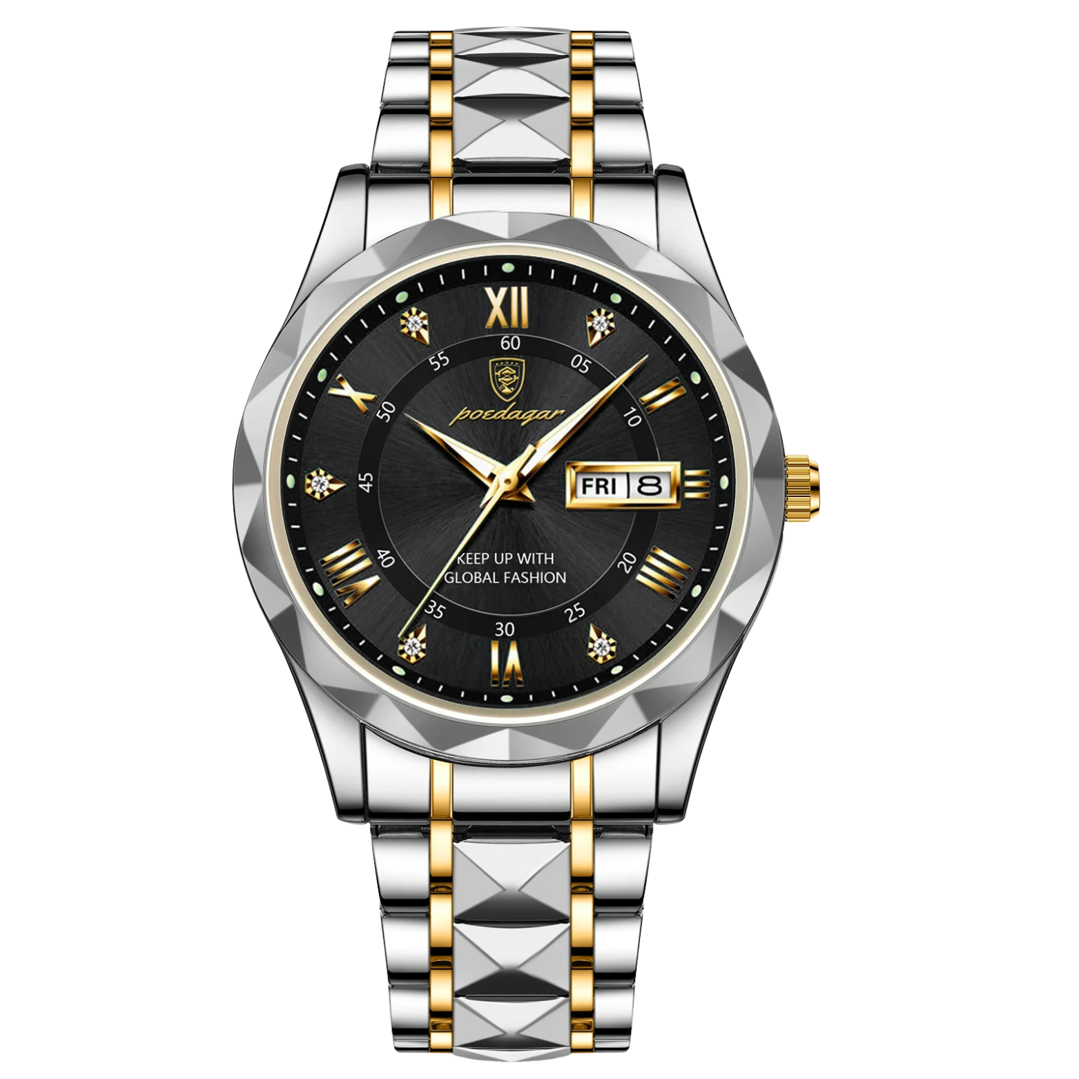 POEDAGAR 615 Luxury Executive Watch Black Dial Gold Case – The Crew