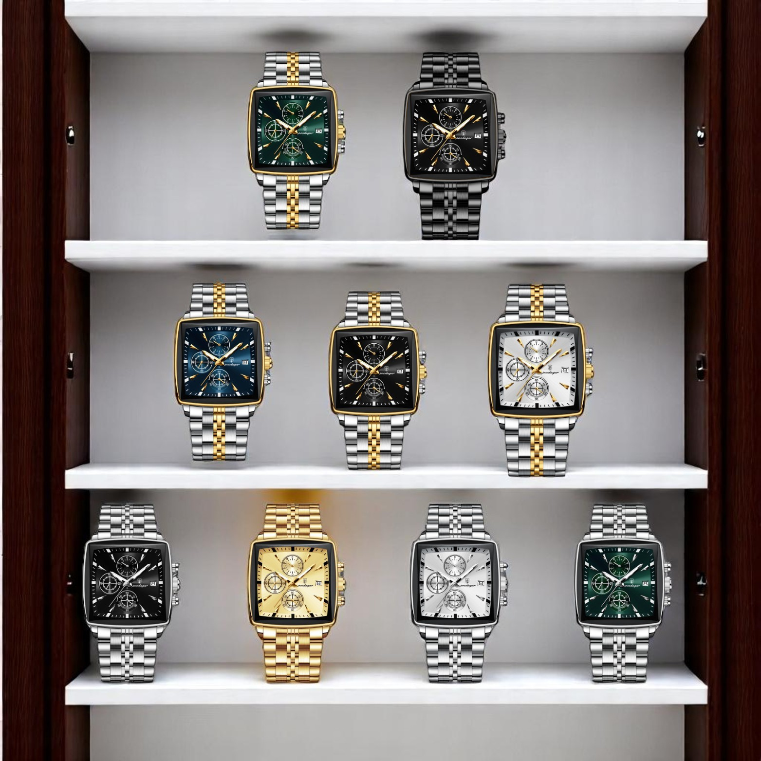POEDAGAR 866-G Square Chronograph Color Options Collection – The Crew