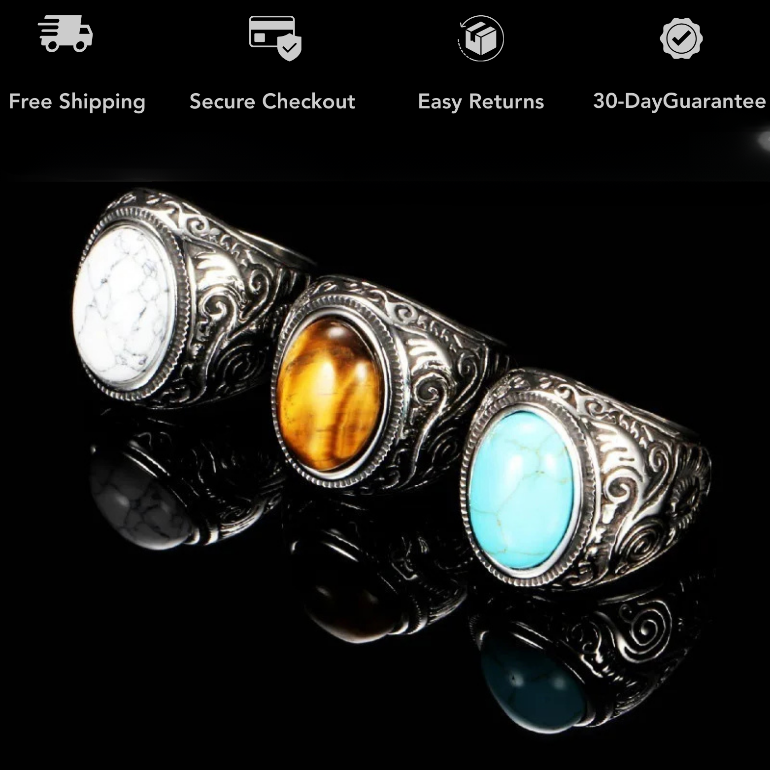 Men’s vintage stone rings color options – The Crew