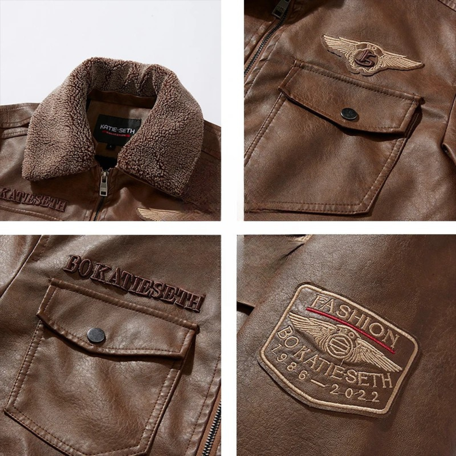 Brown faux leather biker jacket Details – The Crew