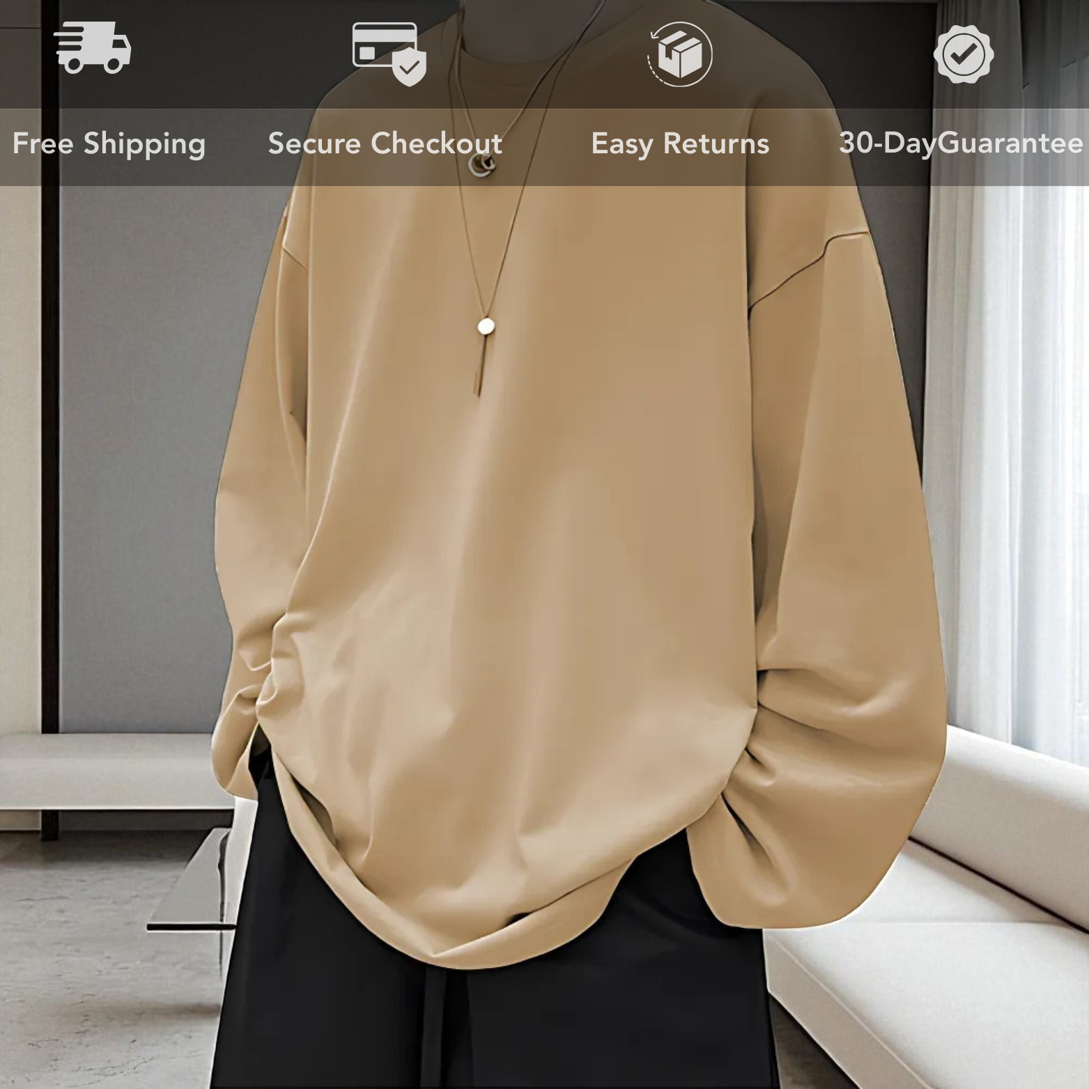 Beige oversized cotton long sleeve t-shirt front style – The Crew