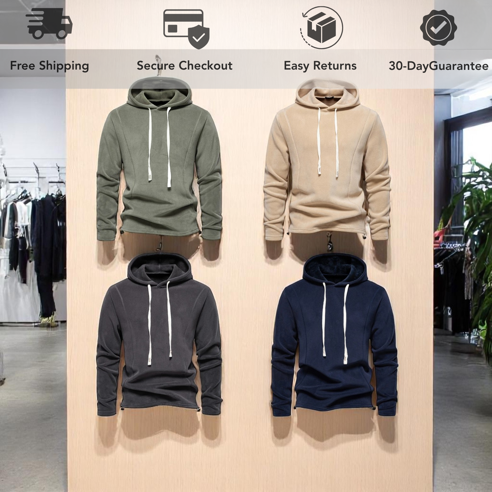 Men’s fleece hoodie color options display – The Crew
