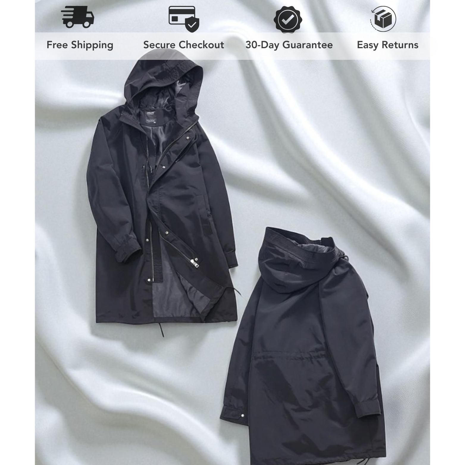 Men hooded trench coat folded set top view – The Crew