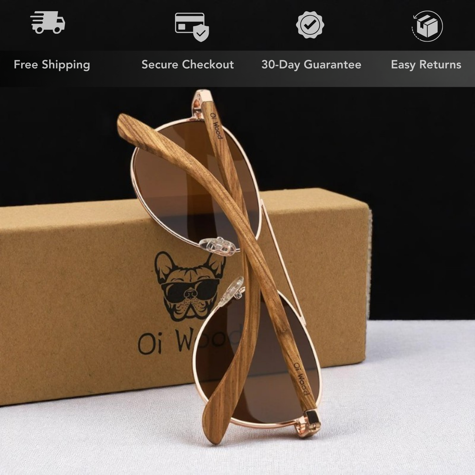 Men’s Wooden Aviator Sunglasses Packaging Detail – The Crew