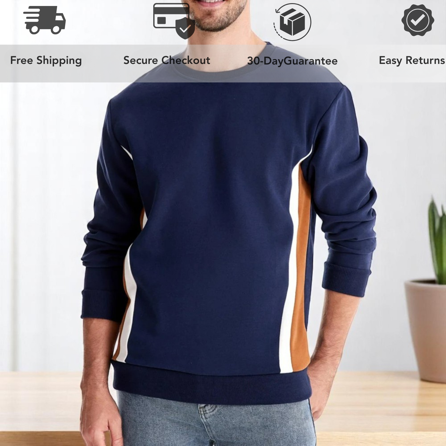 Navy blue crew neck sweatshirt worn by model – The Crew