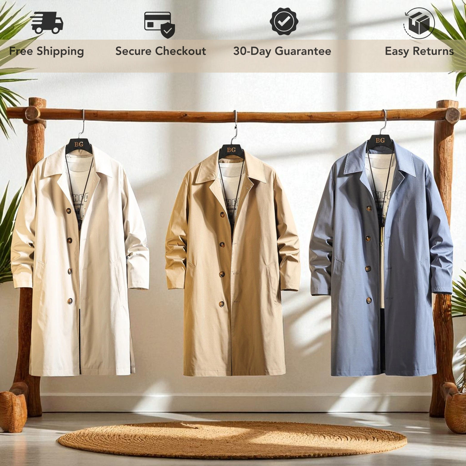 Men oversized trench coat color options collection โ The Crew