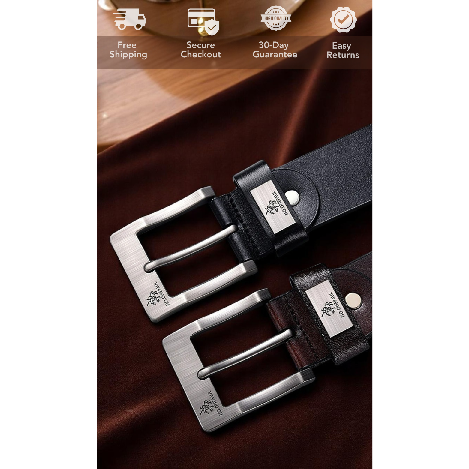 Men’s Leather Belt Buckle Close Up Detail – The Crew