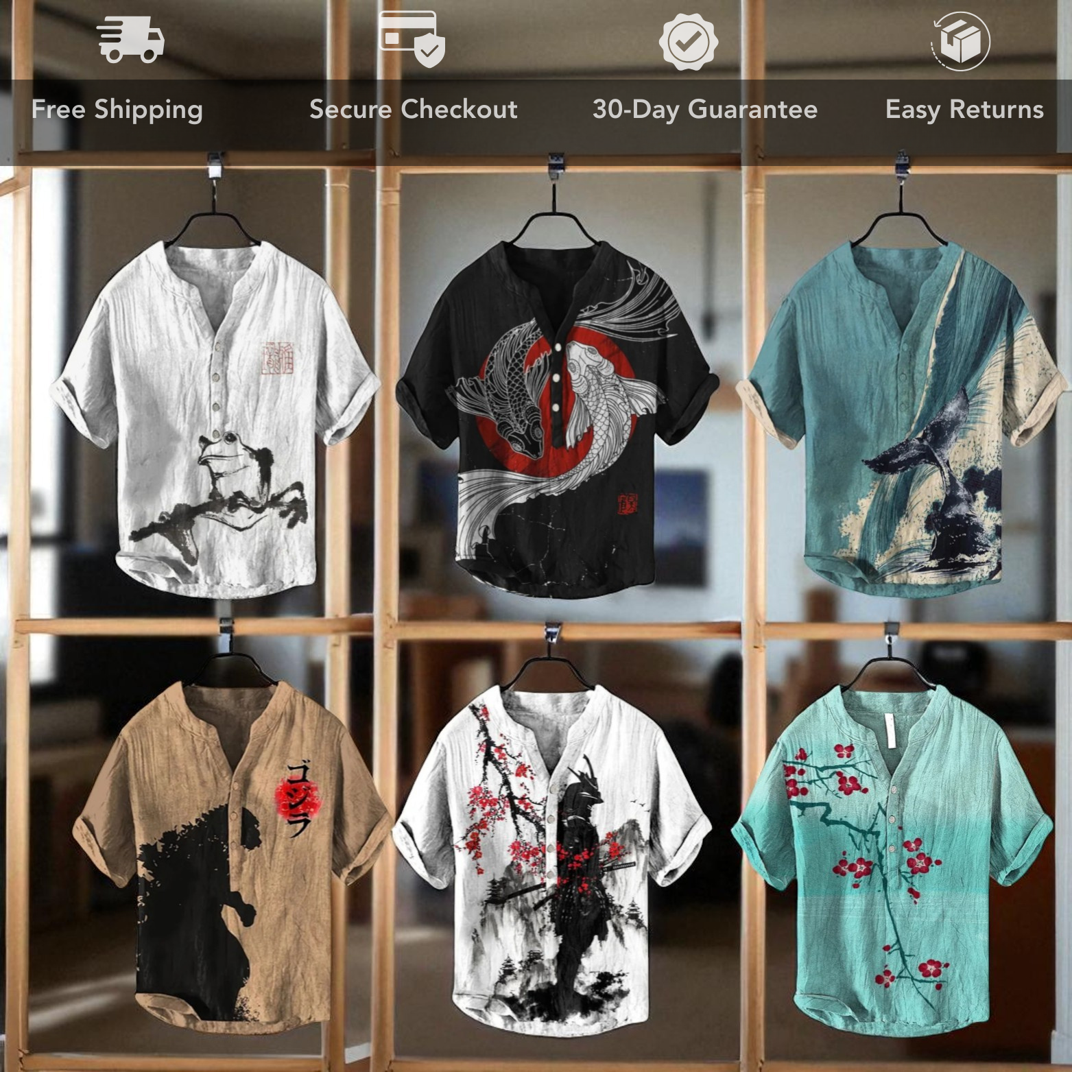 Men’s 3D Print Linen Shirt Collection Display – The Crew