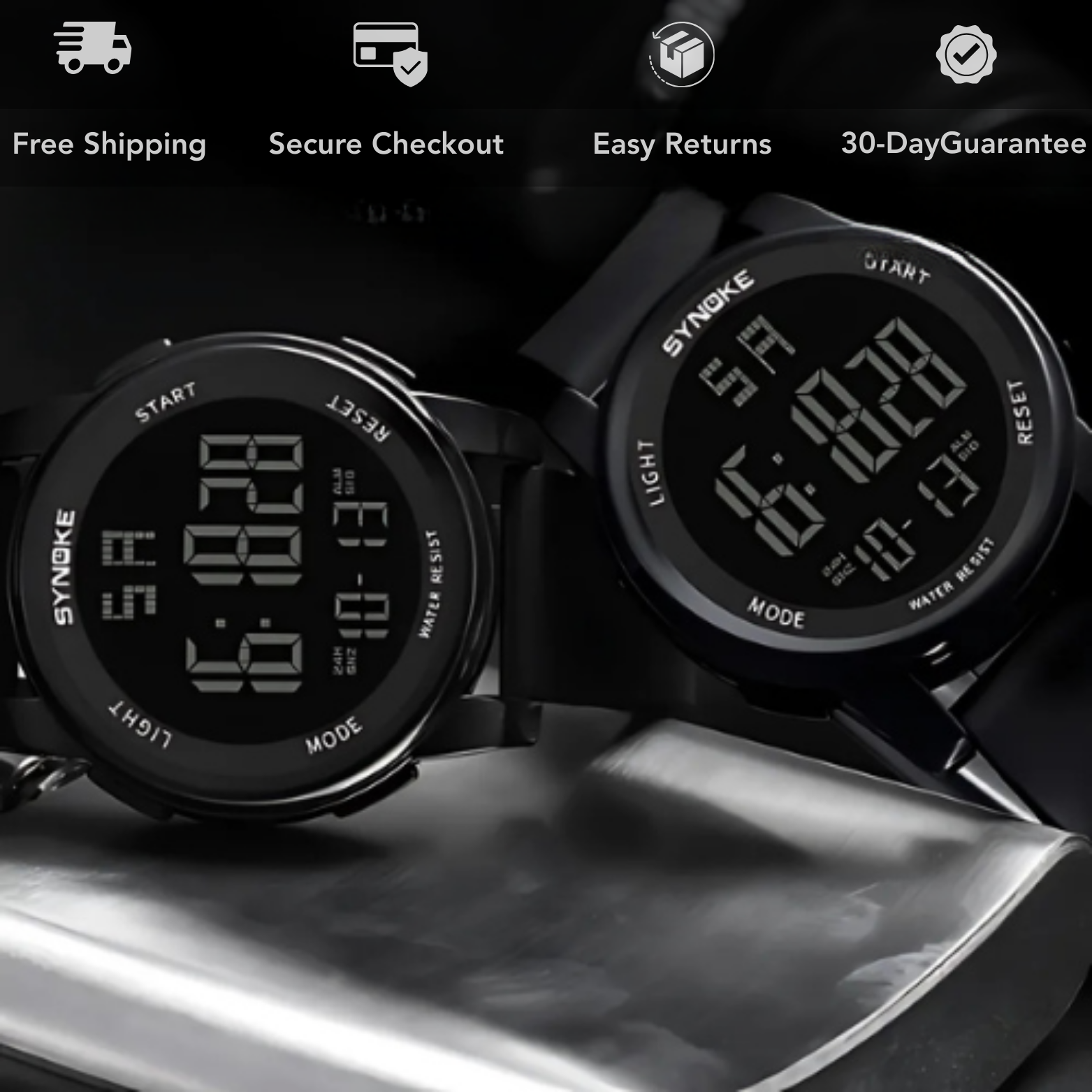 SYNOKE Digital Sports Watch Black Strap Close Up – The Crew