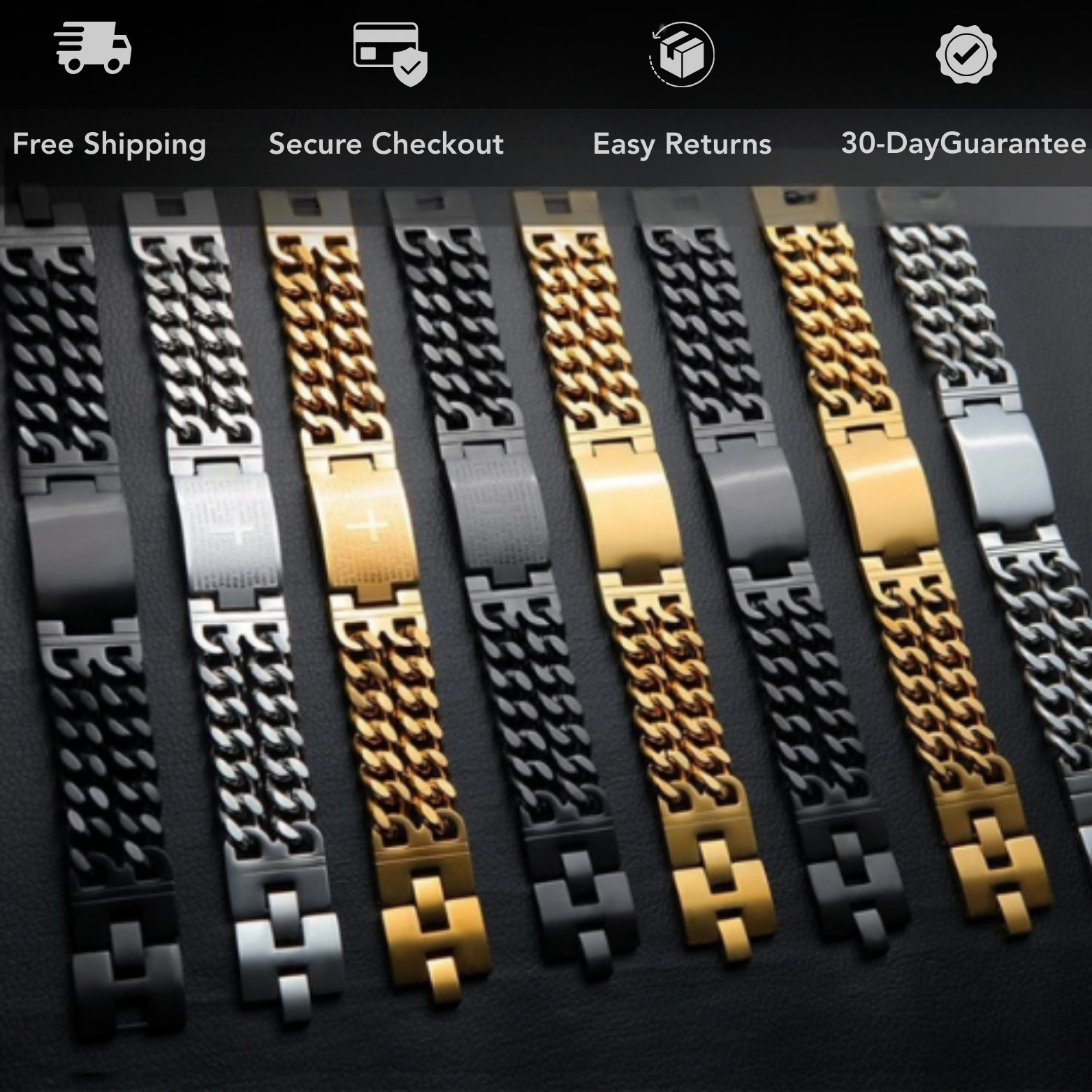 Wide Cuban steel bracelet color options display – The Crew