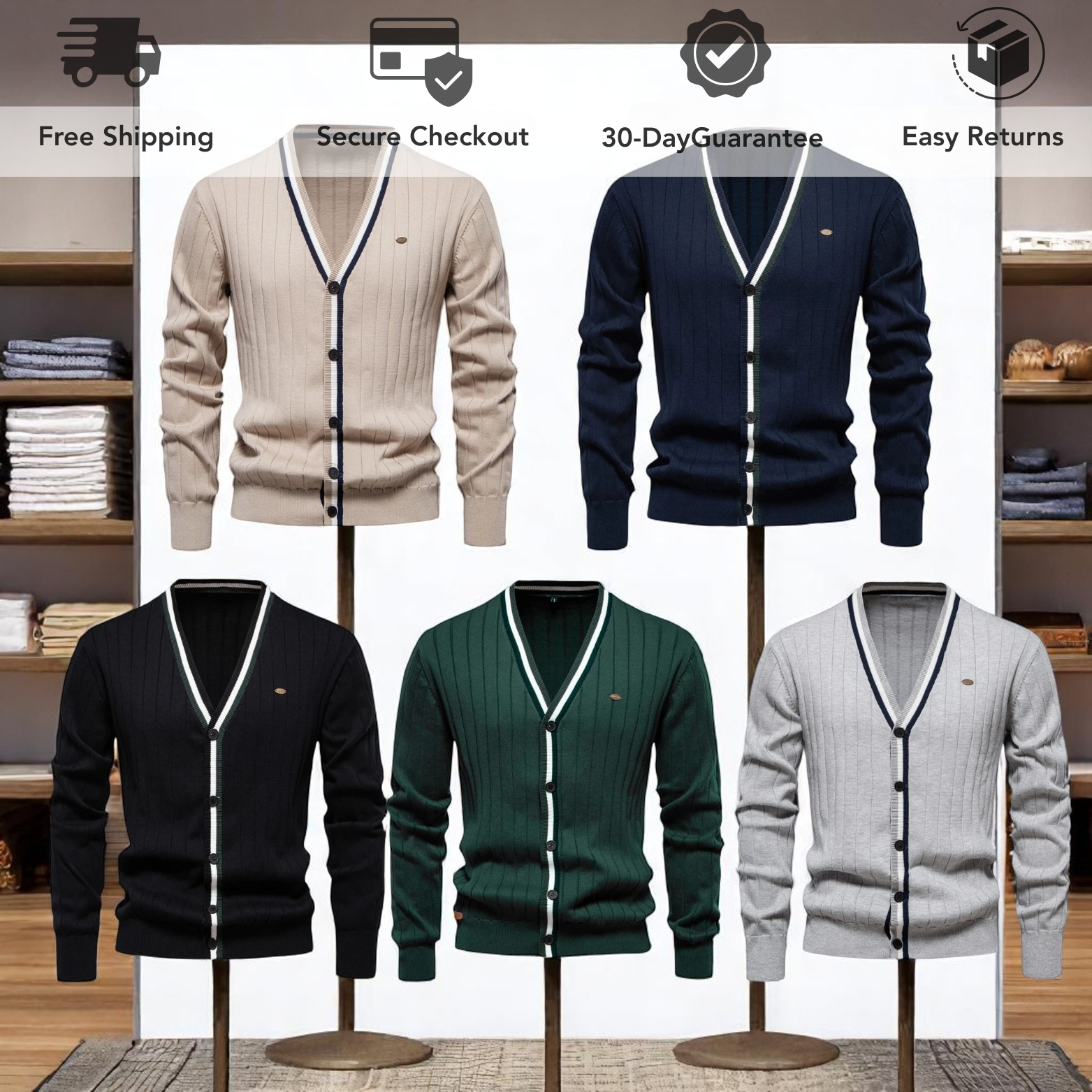 Men’s V Neck Cotton Cardigan Color Options – The Crew