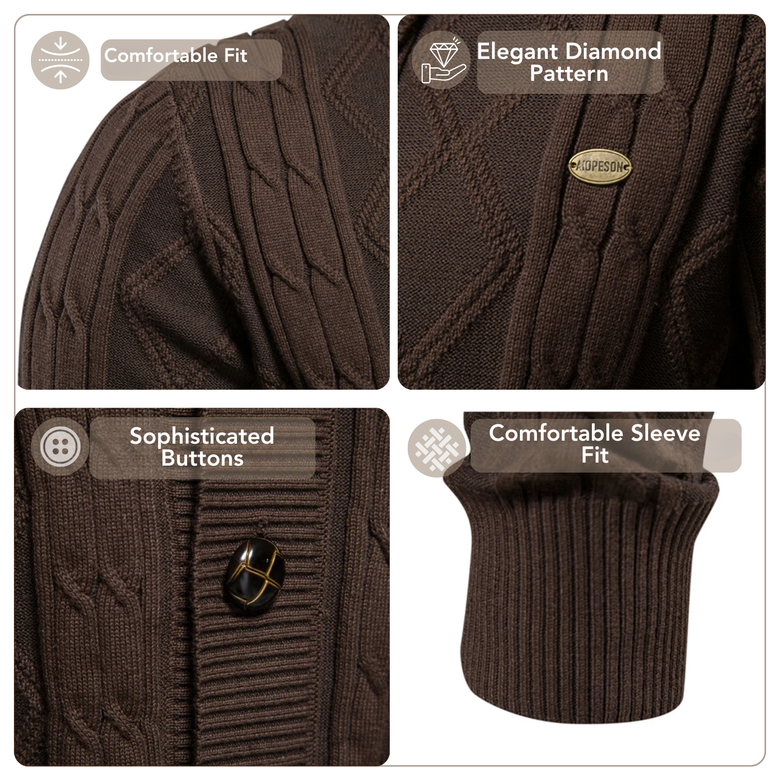 Men’s Diamond Knit Cotton Cardigan Fabric Detail – The Crew