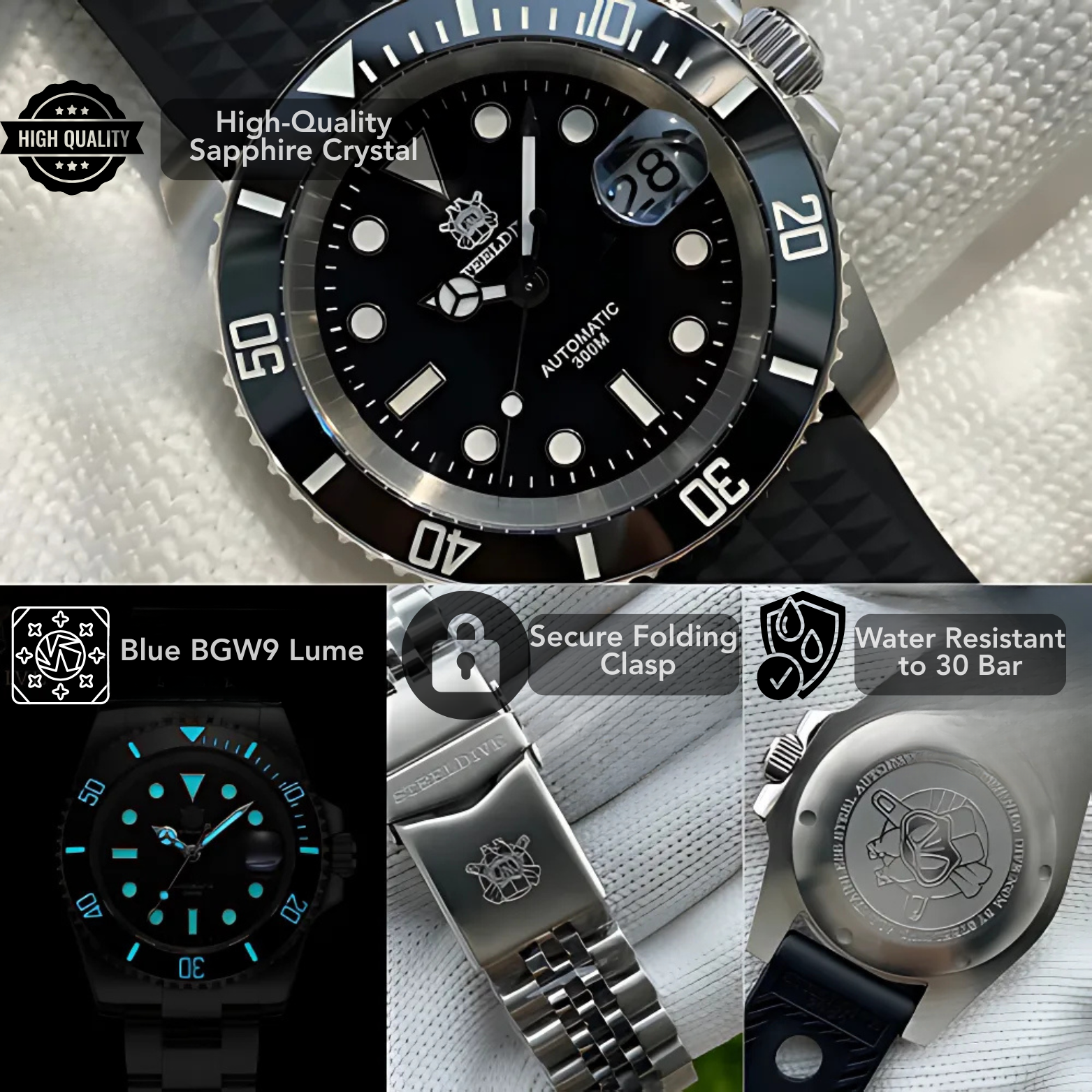 STEELDIVE SD1953 black dial ceramic bezel close-up – The Crew