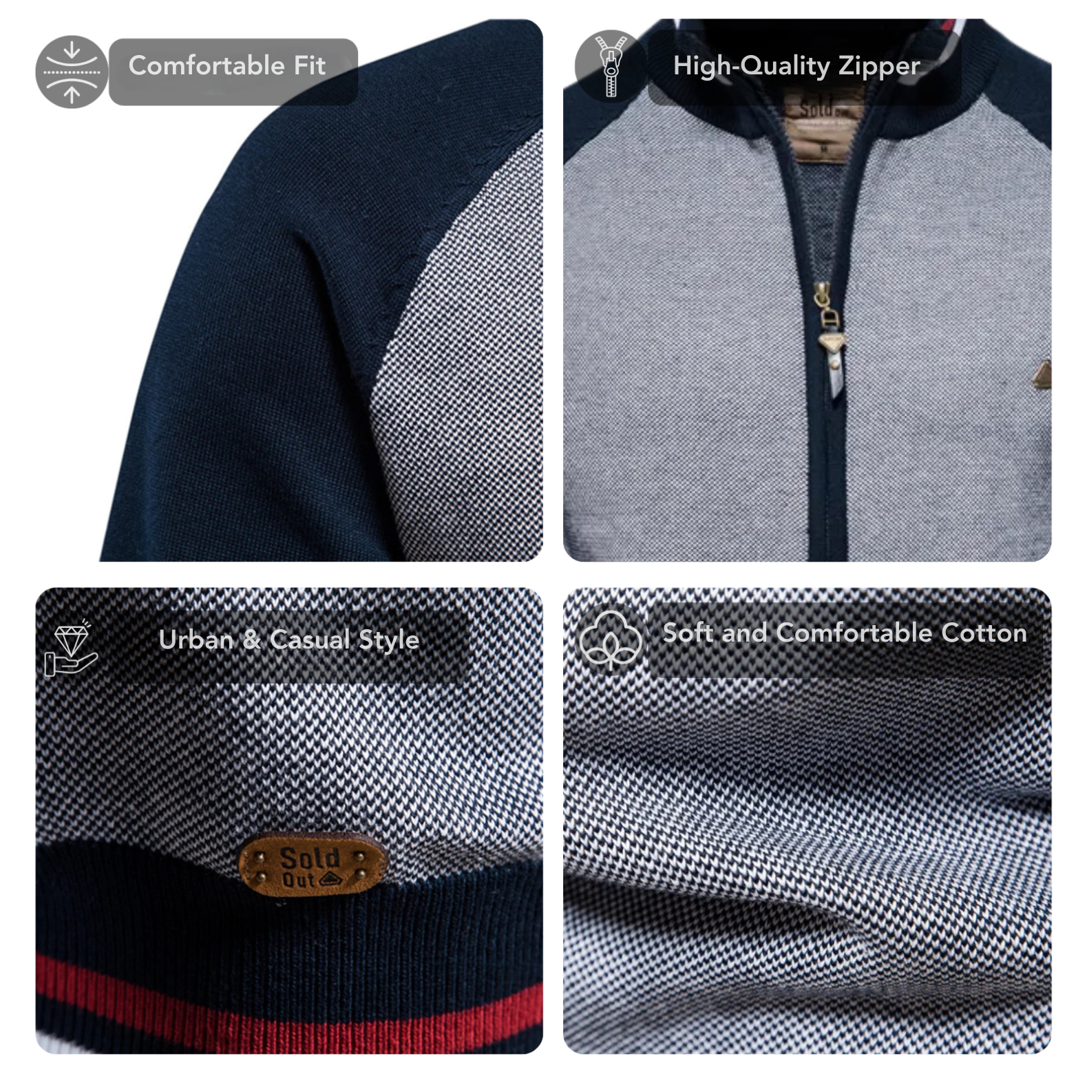 Zip closure and collar detail cotton cardigan – The Crew