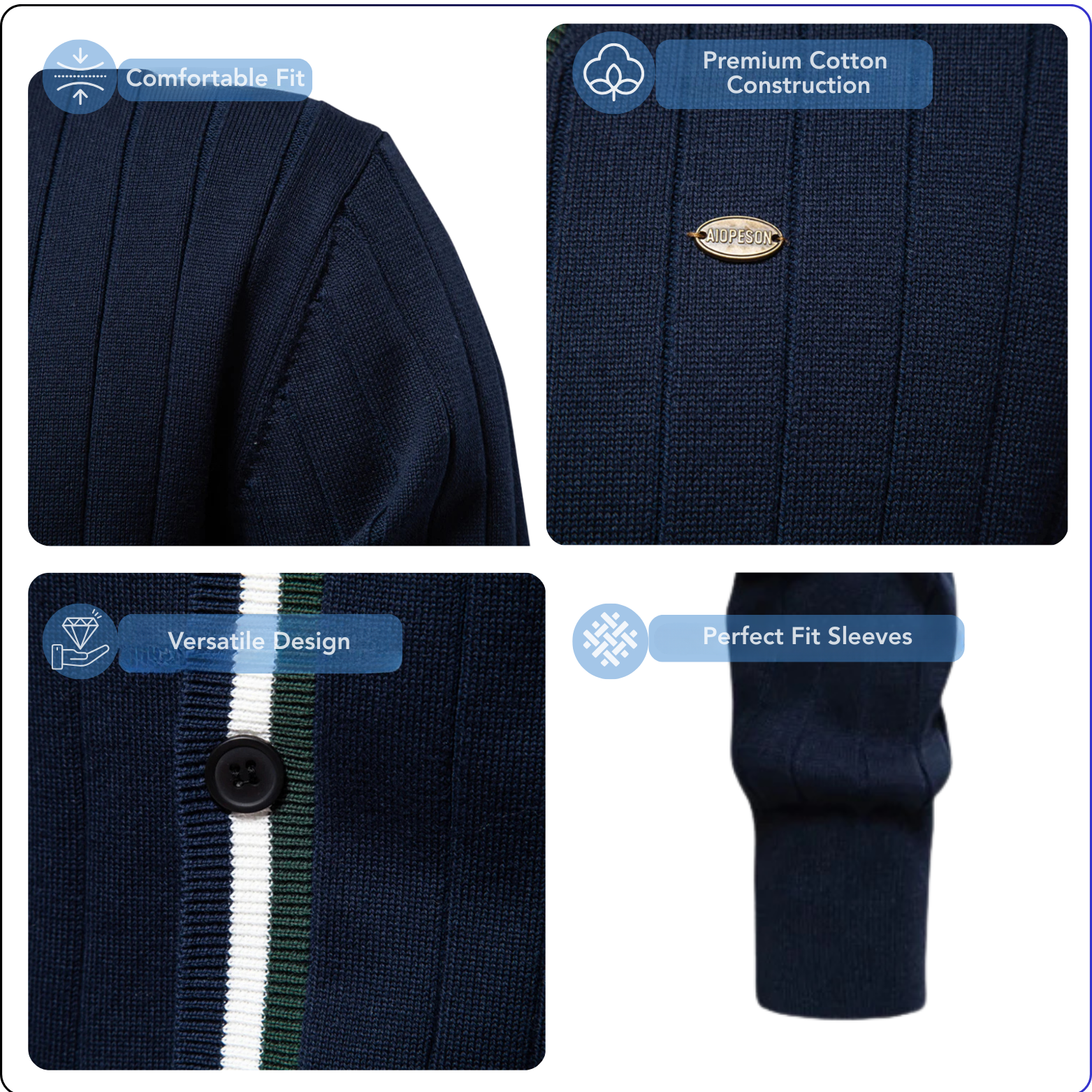 Men’s V Neck Cotton Cardigan Fabric Detail – The Crew