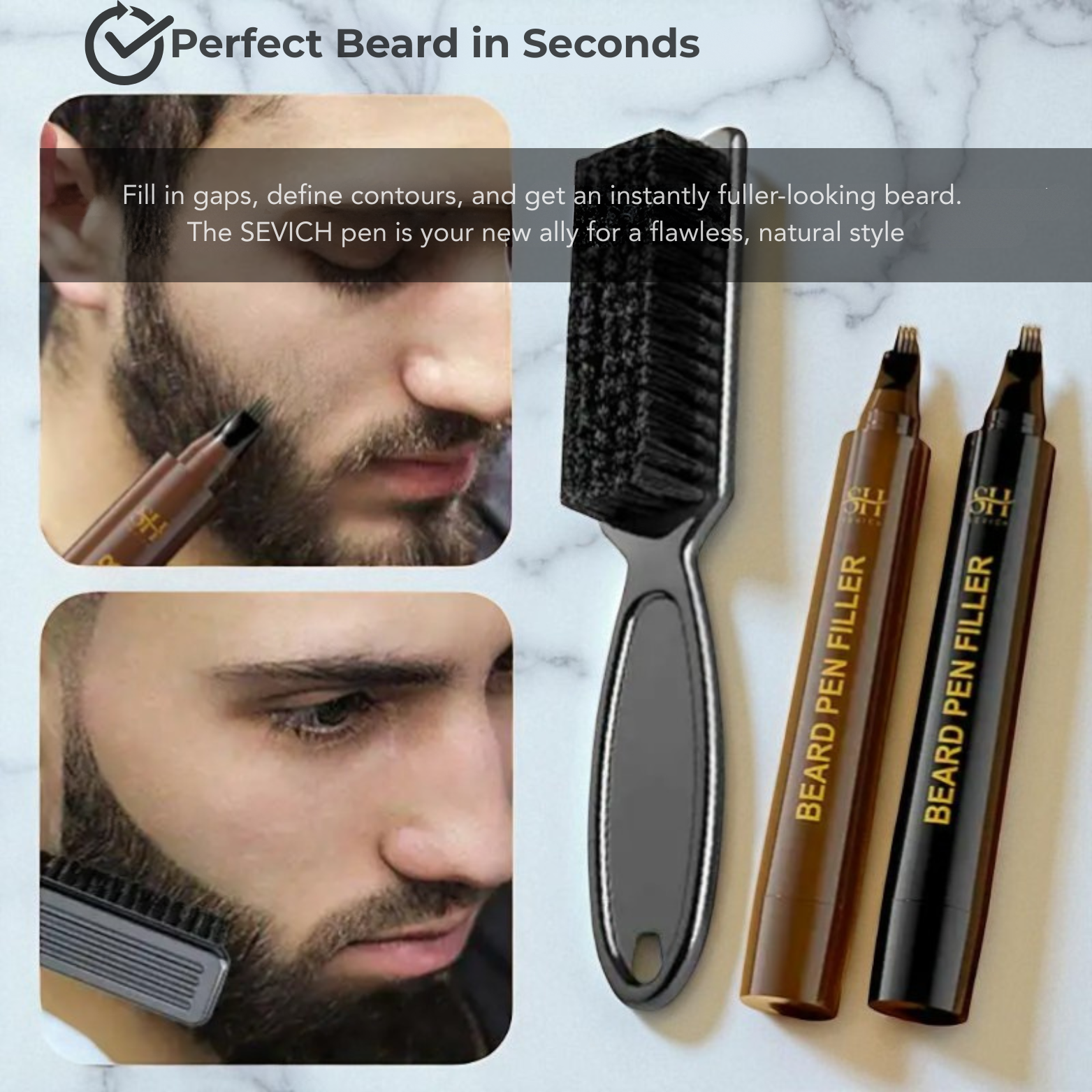 Men using beard filler pencil before after results – The Crew