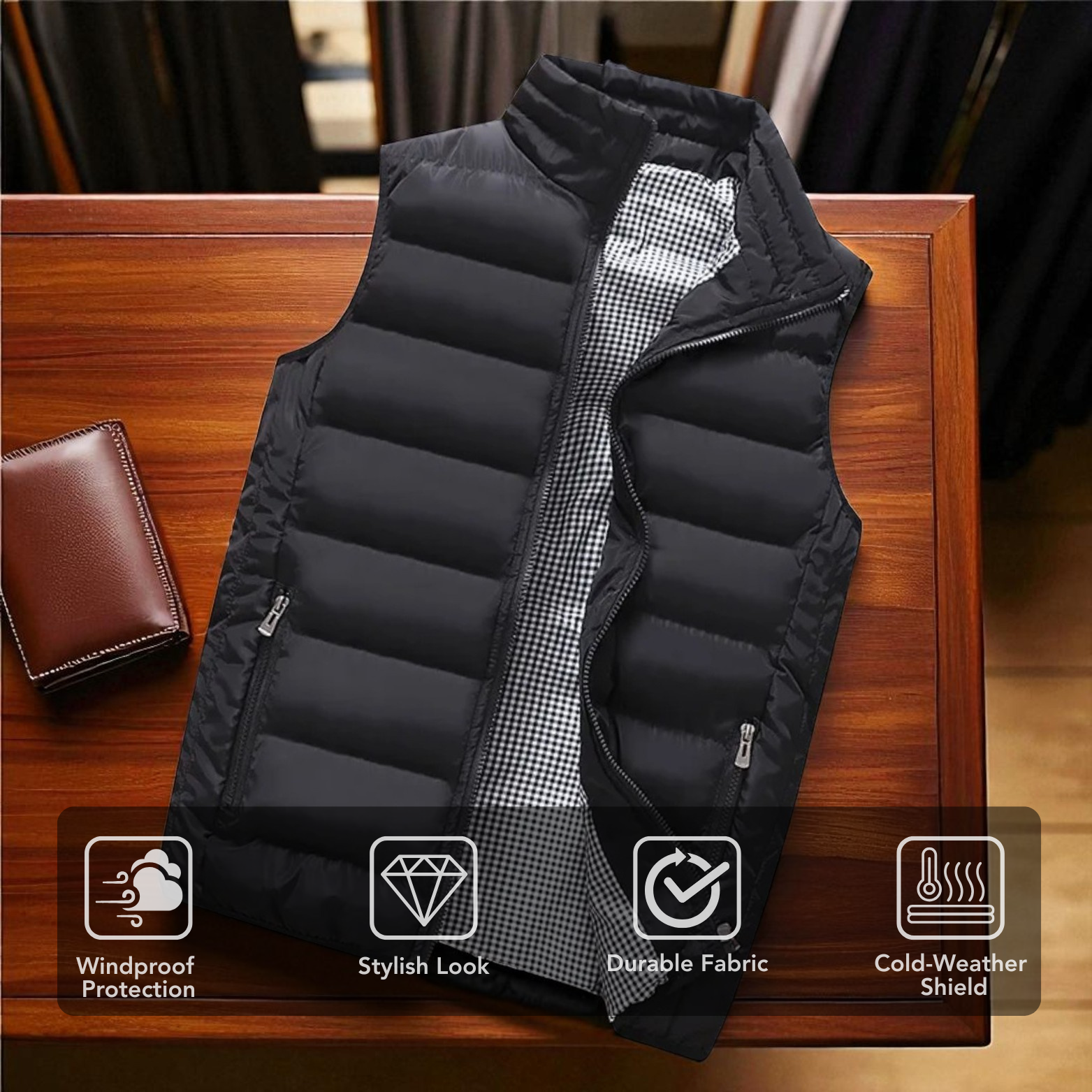 Men’s Warm Winter Vest Store Display – The Crew