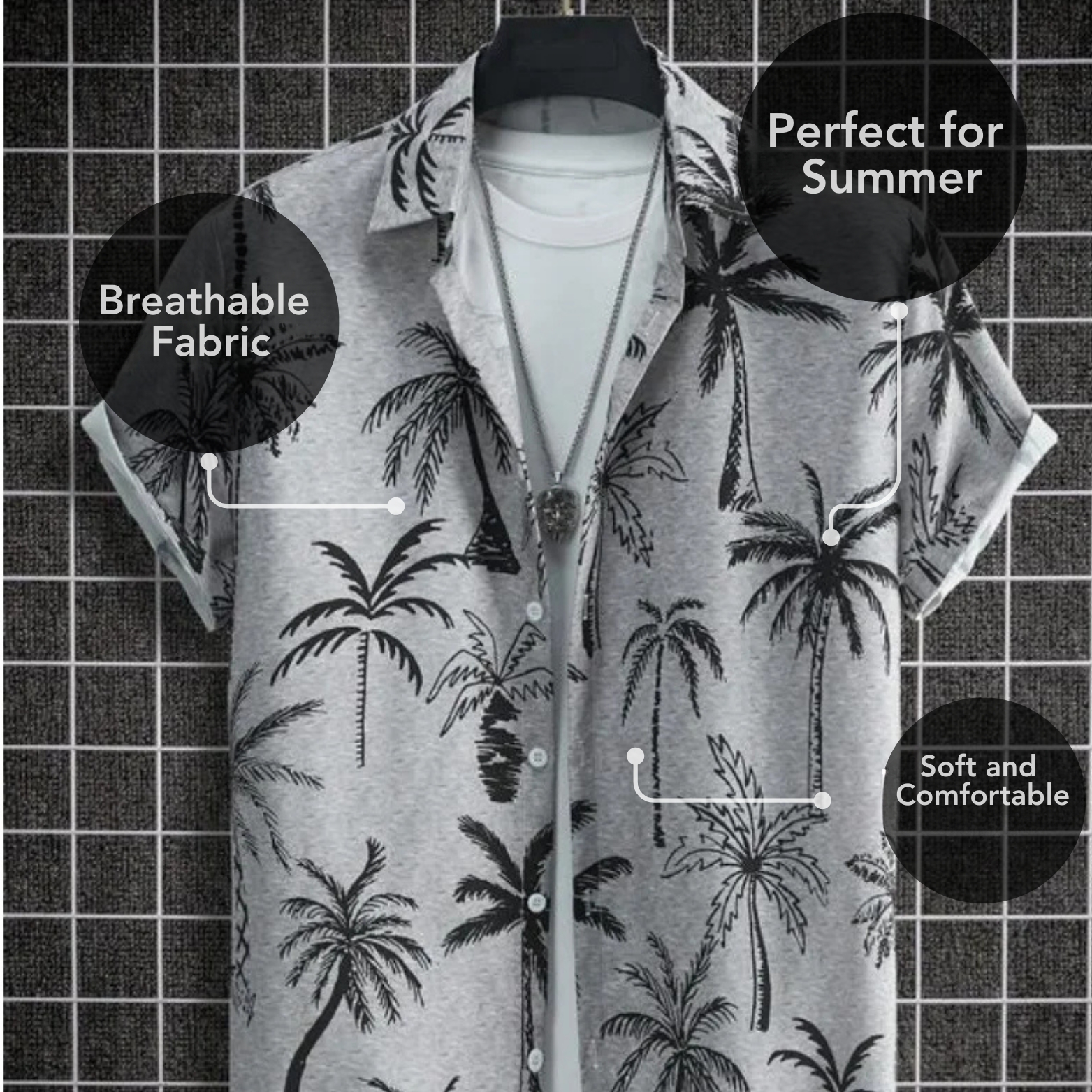 Gray palm print hawaiian shirt short sleeve – The Crew