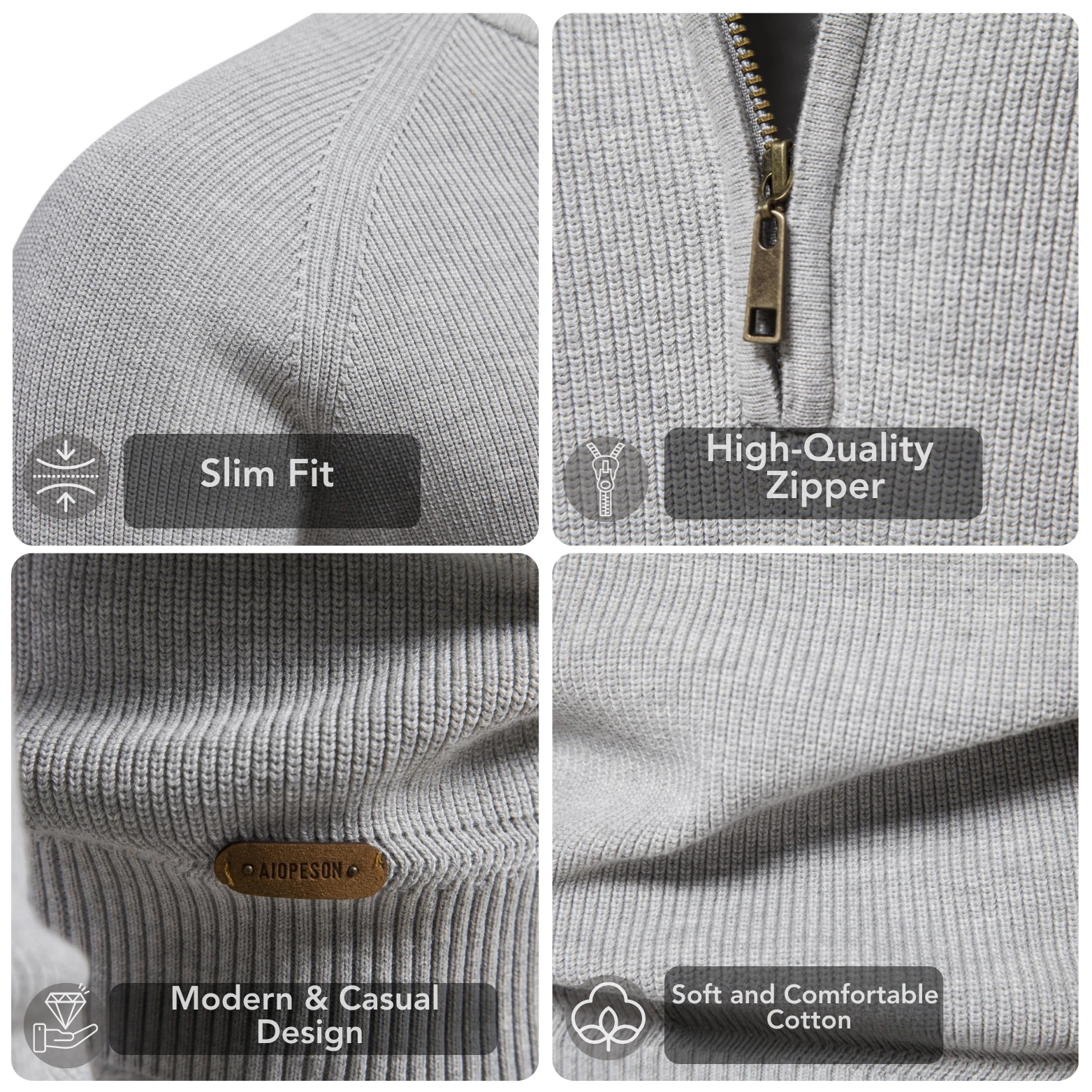 Men’s Cotton Zip Up Cardigan Fabric Detail – The Crew