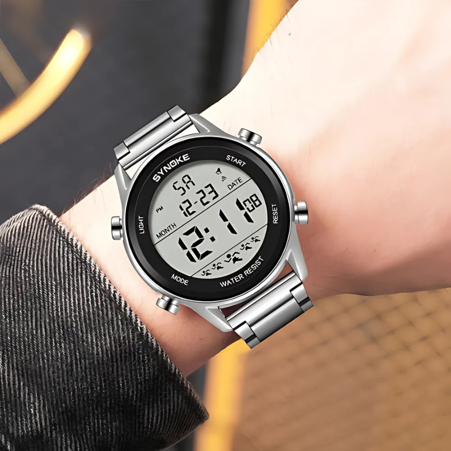 SYNOKE Stainless Steel Digital Sports Watch Wrist Wearing View – The Crew