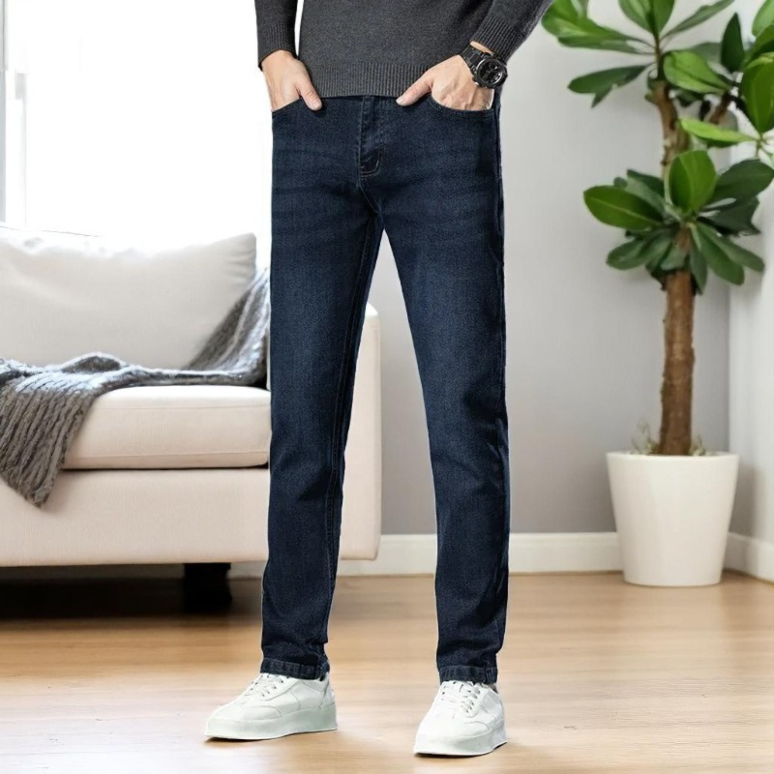 Men stretch straight jeans office casual outfit – The Crew
