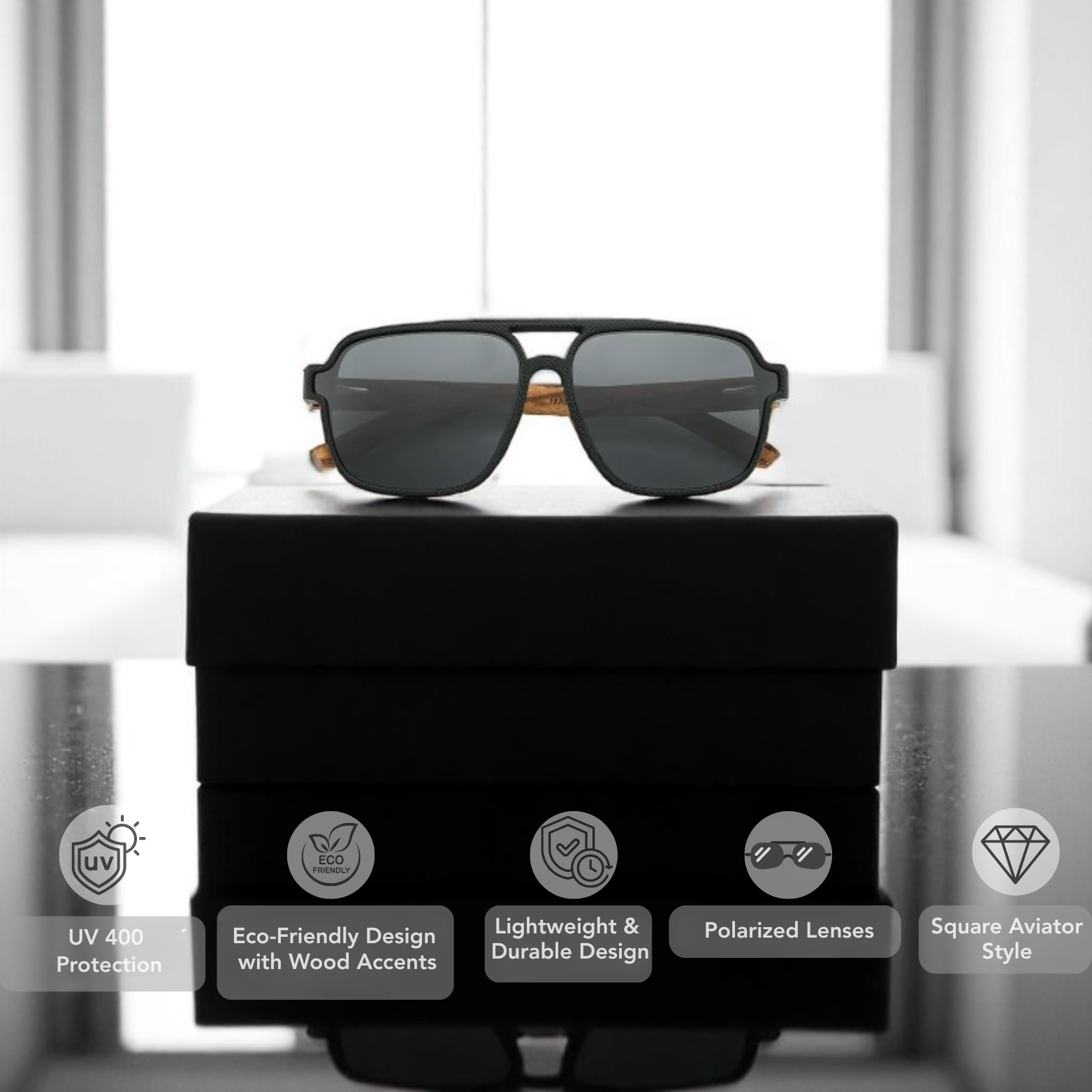 Square wood polarized sunglasses premium gift box – The Crew